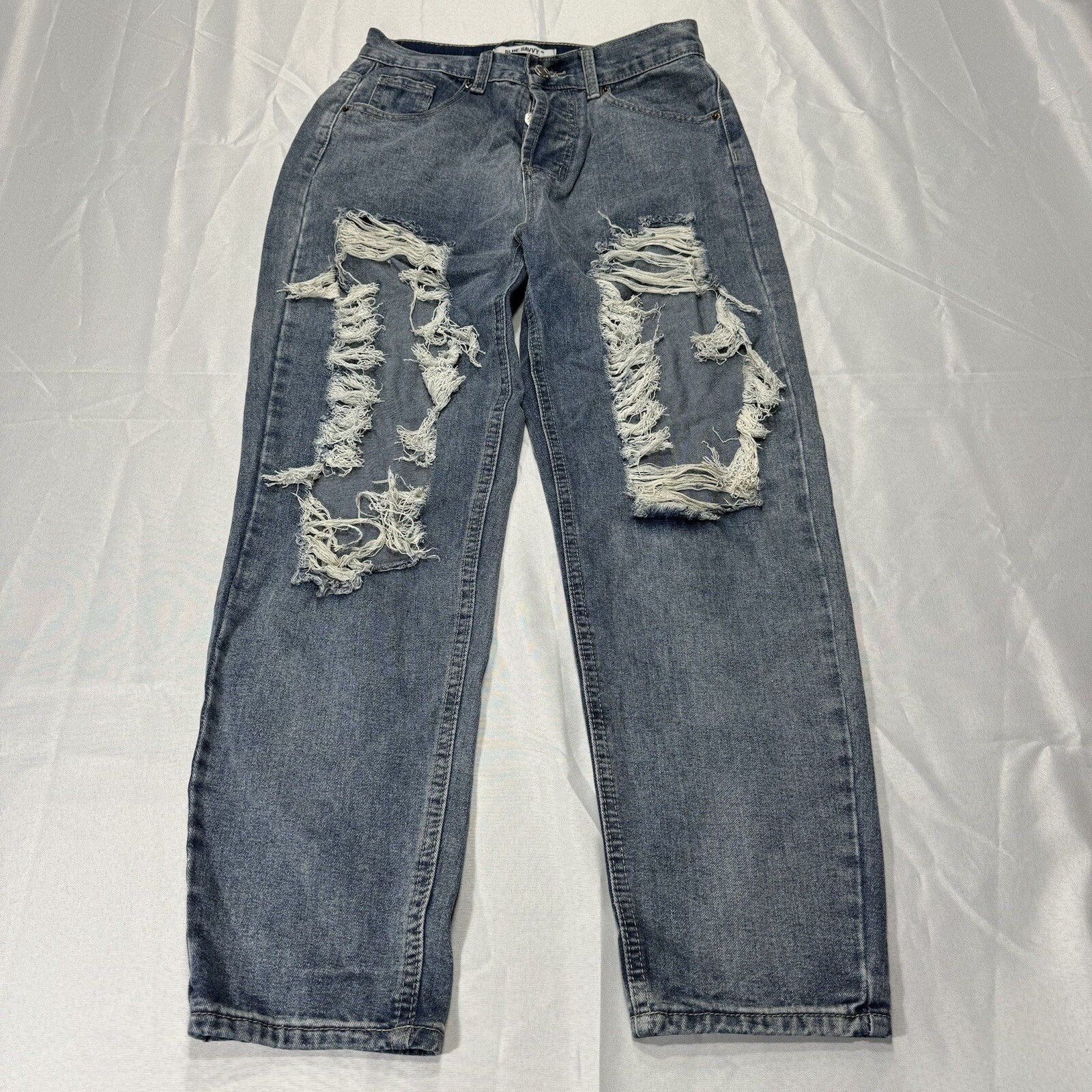 Blue Savvy Denim Blue Distressed Jeans Hi-Rise Button Fly Women’s Size 7 / 28