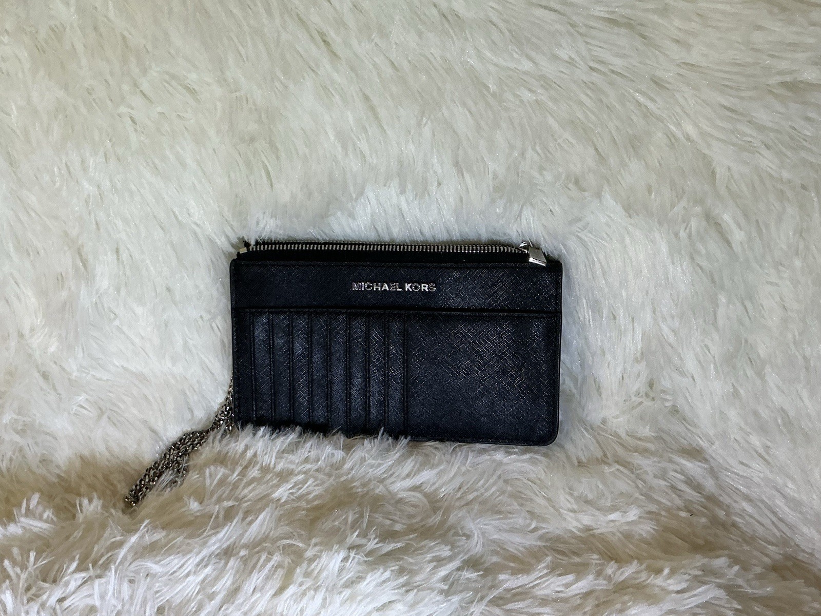 Michael Kors Women’s Black Zip Wristlet Wallet Logo Zipper Credit Card ID