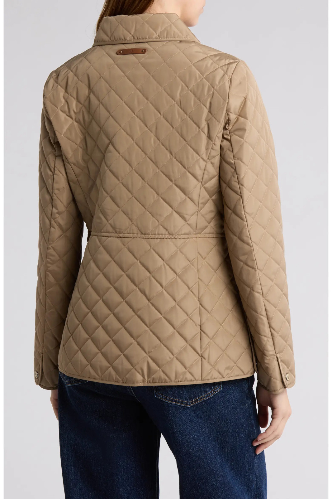 Lauren Ralph Lauren Crest Patch Quilted Jacket Birch Tan Beige Sz M wmns NWT