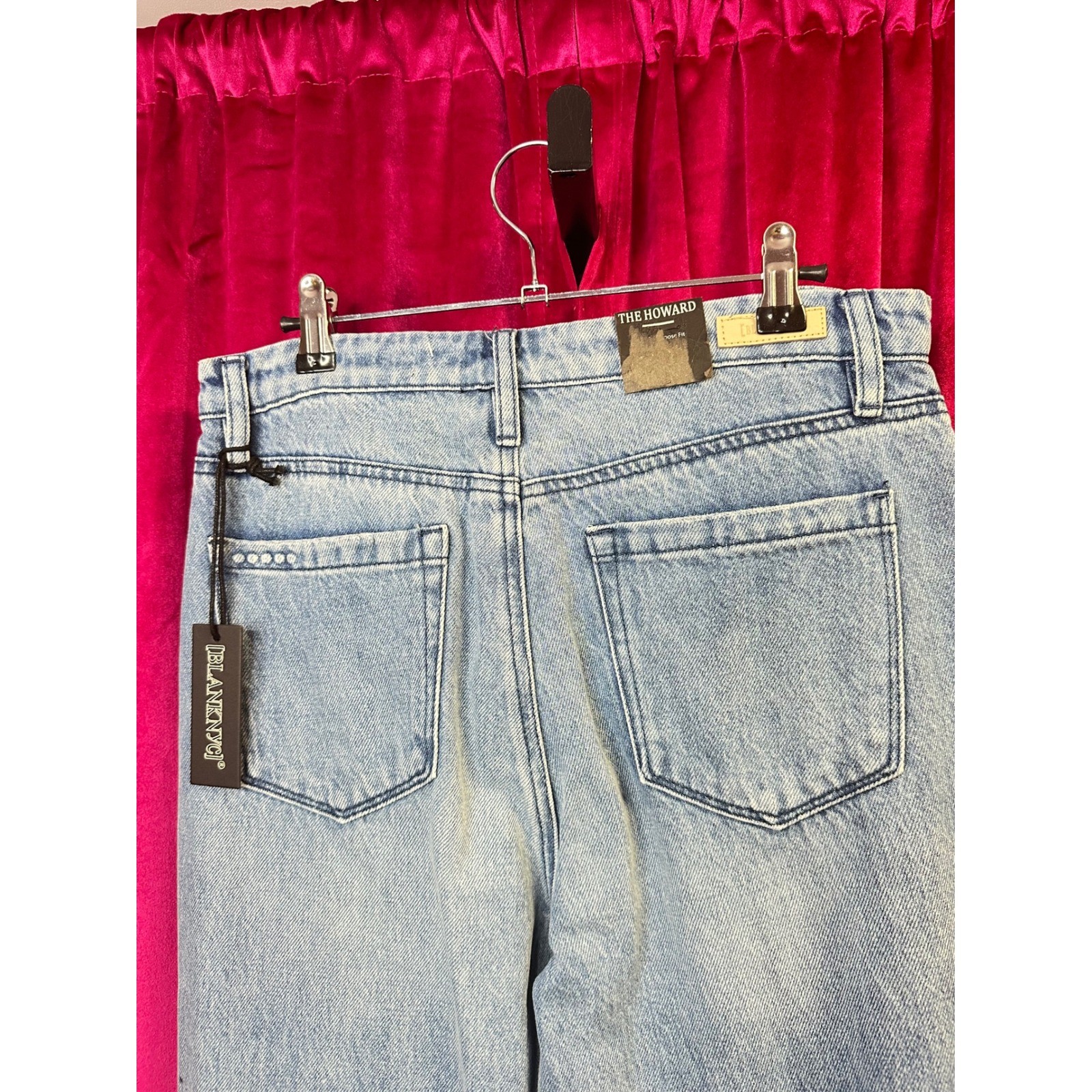 Blank NYC The Howard High Rise Distressed Straight Leg Mom Light Wash Blue 27