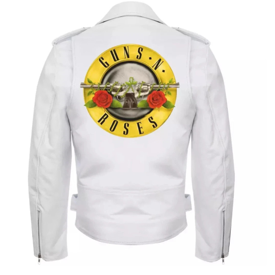 GUNS N ROSES WHITE LEATHER JACKET FOR MEN- AXL ROSE ROCK CONCERT – PARADISE CITY