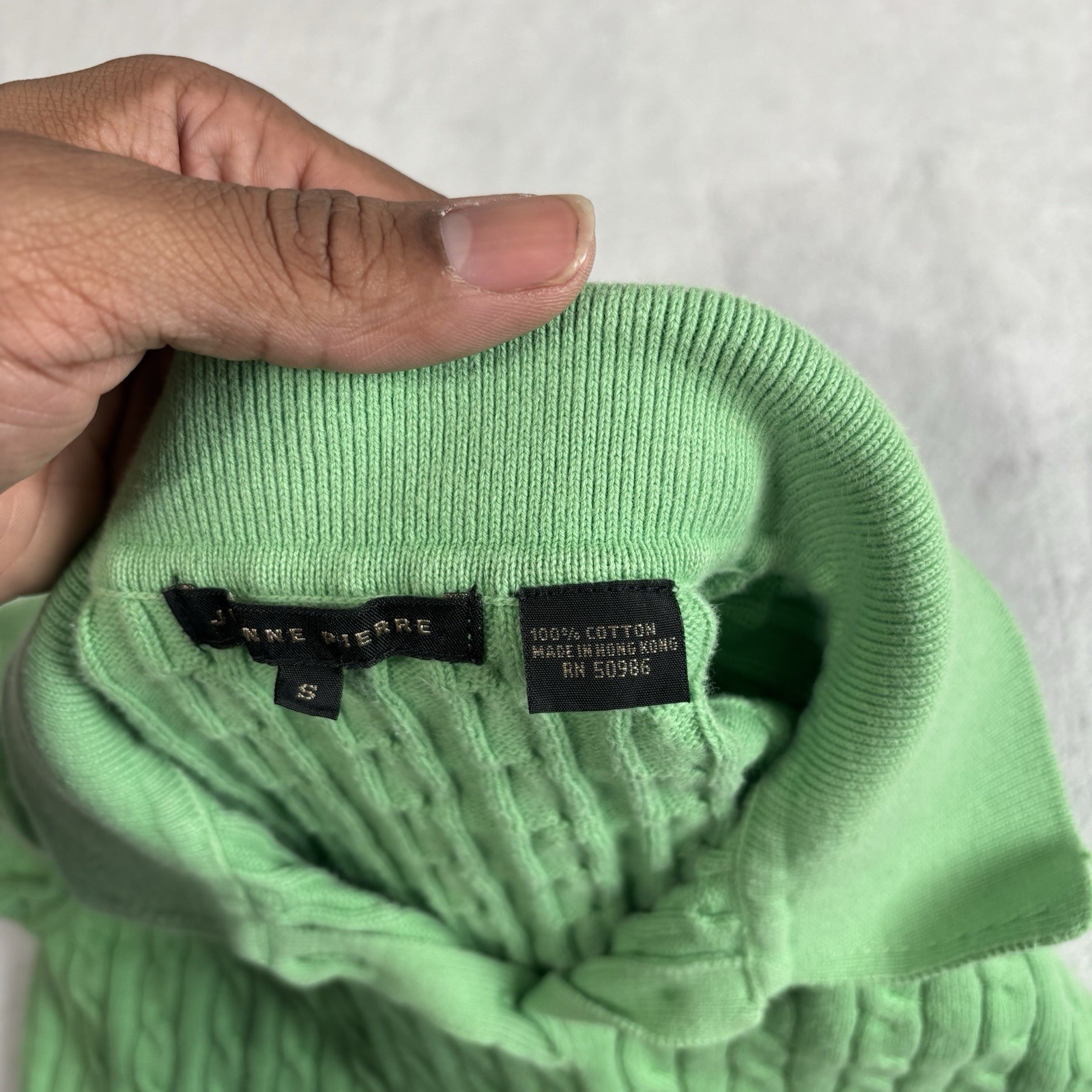 Jeanne Pierre Green Cable Knit Short Sleeve Collared Polo Shirt Women’s Small