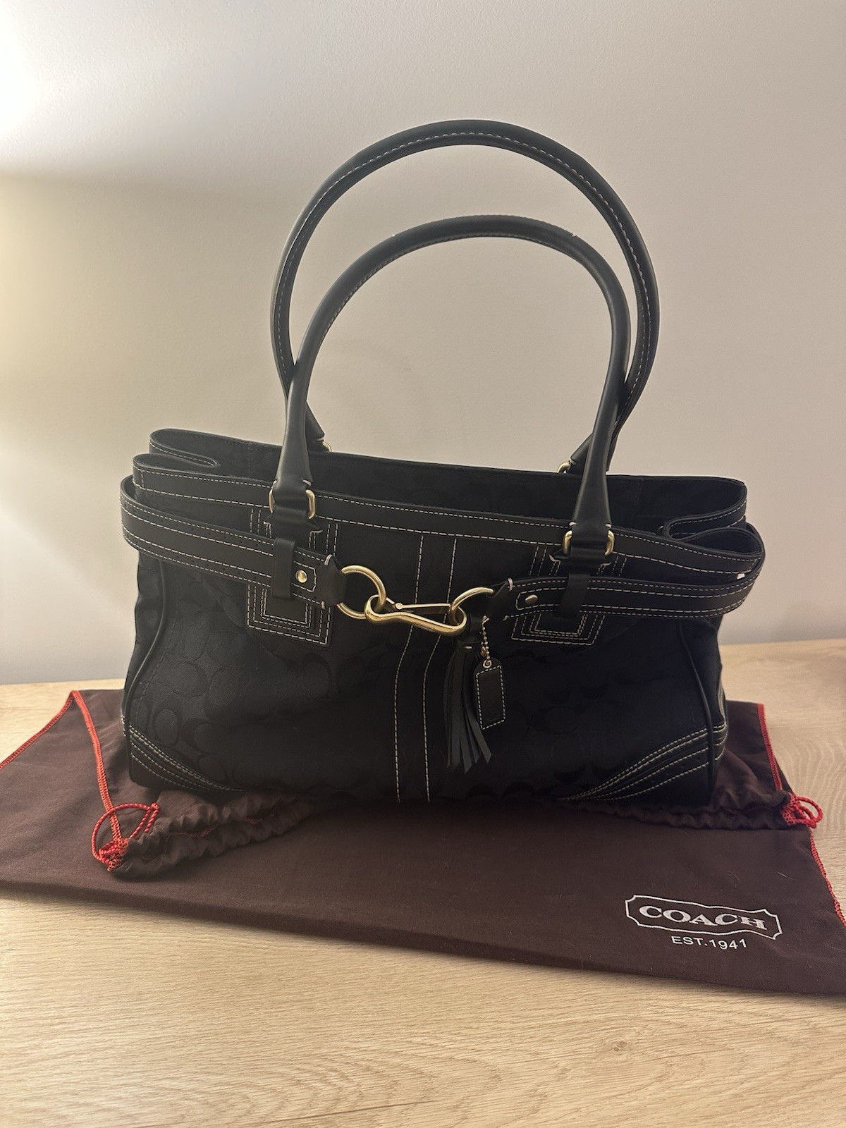 Coach Signature Black Jacquard Horsebit Satchel Tote Style 10537 w/ Dust Bag