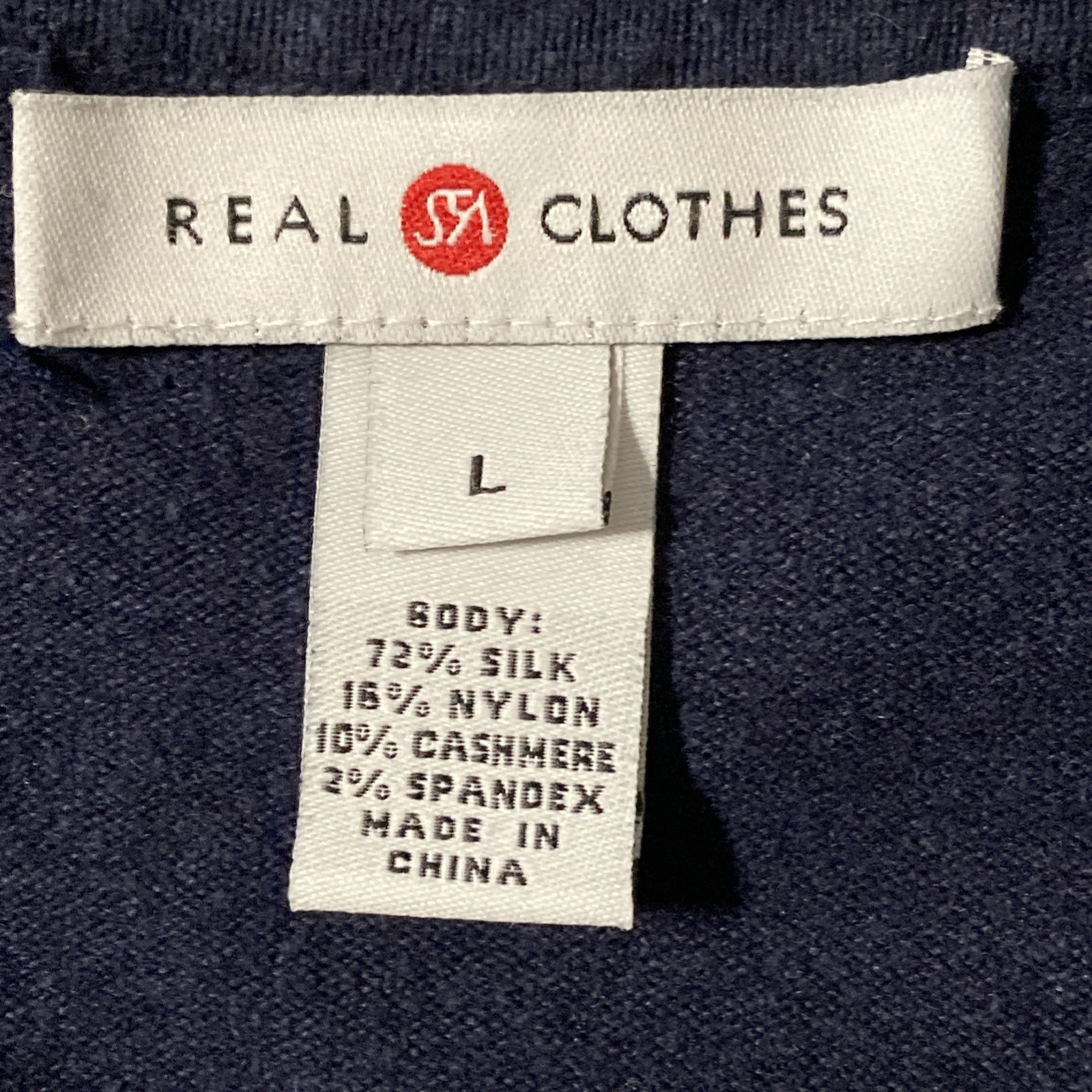 SFA Real Clothes Silk Cashmere Navy Short Sleeve Sweater Top Women’s Sz Medium