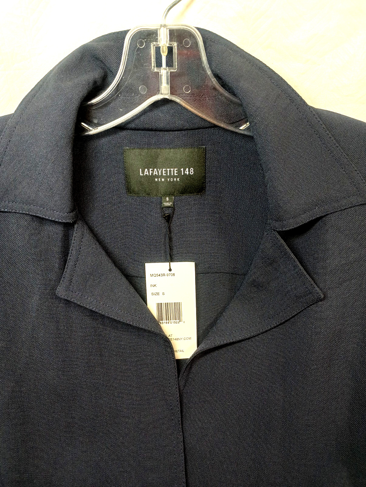 Lafayette 148 jacket, navy, size S, bowties at end of sleeves. NWT. DS32