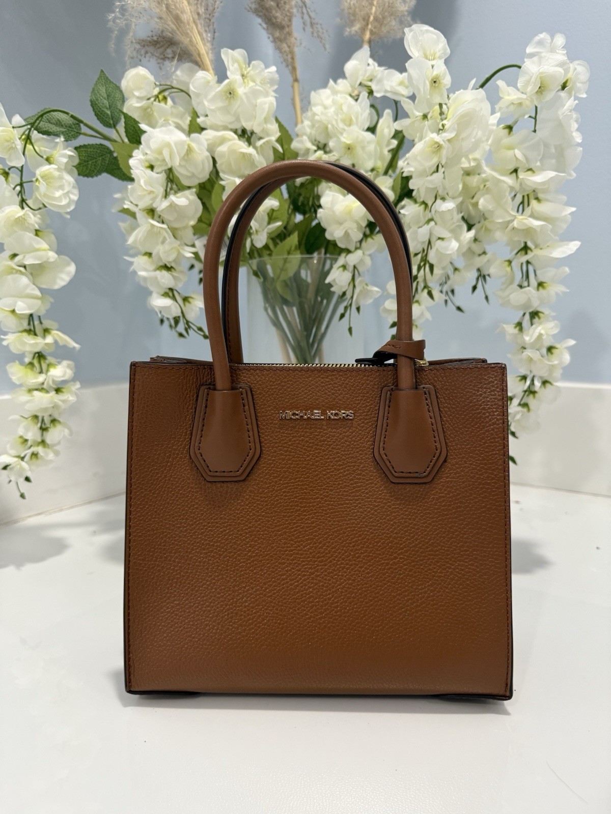 Michael Kors Mercer Small Center Zip Satchel Bag Crossbody Optic