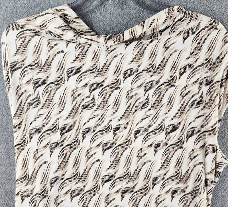Anne Klein Printed Cowl Neck Cap-Sleeve Top Women’s S White Pullover Srtyle S/S