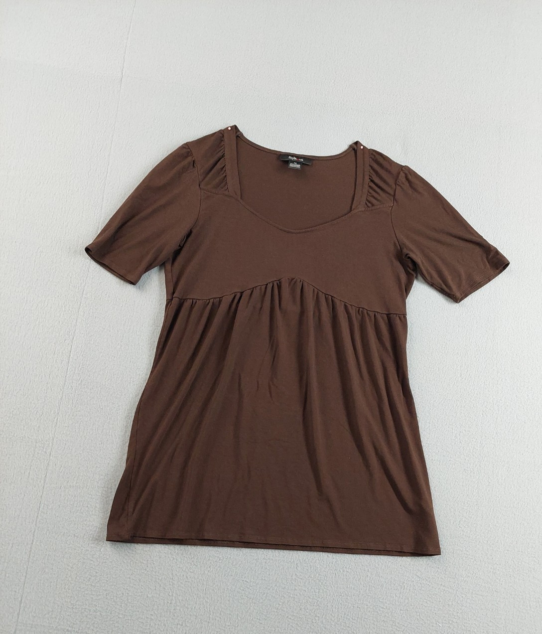 Style&Co Women Tunic Top M Brown Empire Waist Scoop Neck Short Sleeve Casual