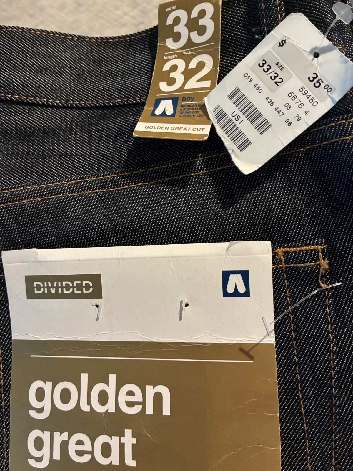Divided Raw Denim Jeans Golden Great Cut size W33/L32 made in Italy
