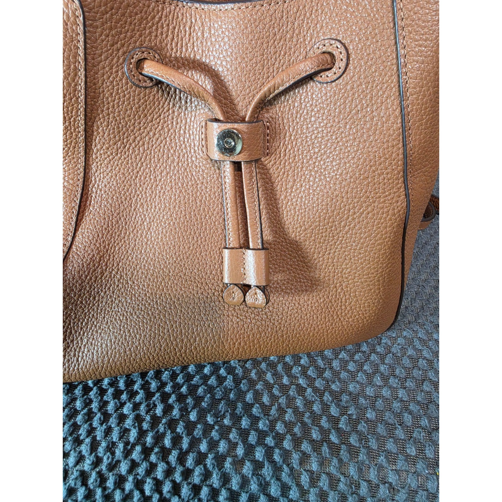 Kate Spade New York Pebbled Leather Backpack Brown Drawstring Magnetic Flap Bag