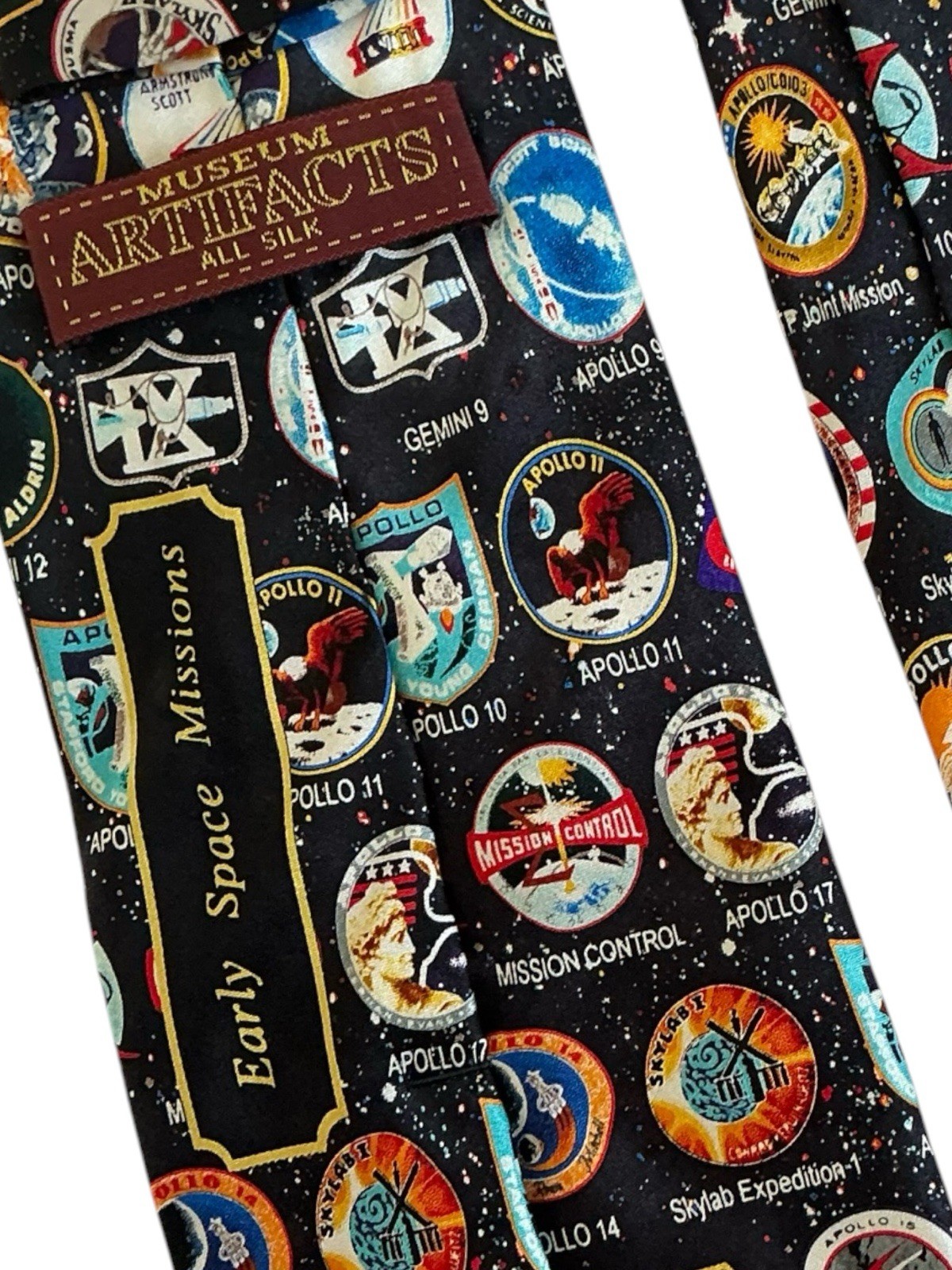 Museum Artifacts Silk Tie Early Space Missions Badges NASA Multicolor Necktie