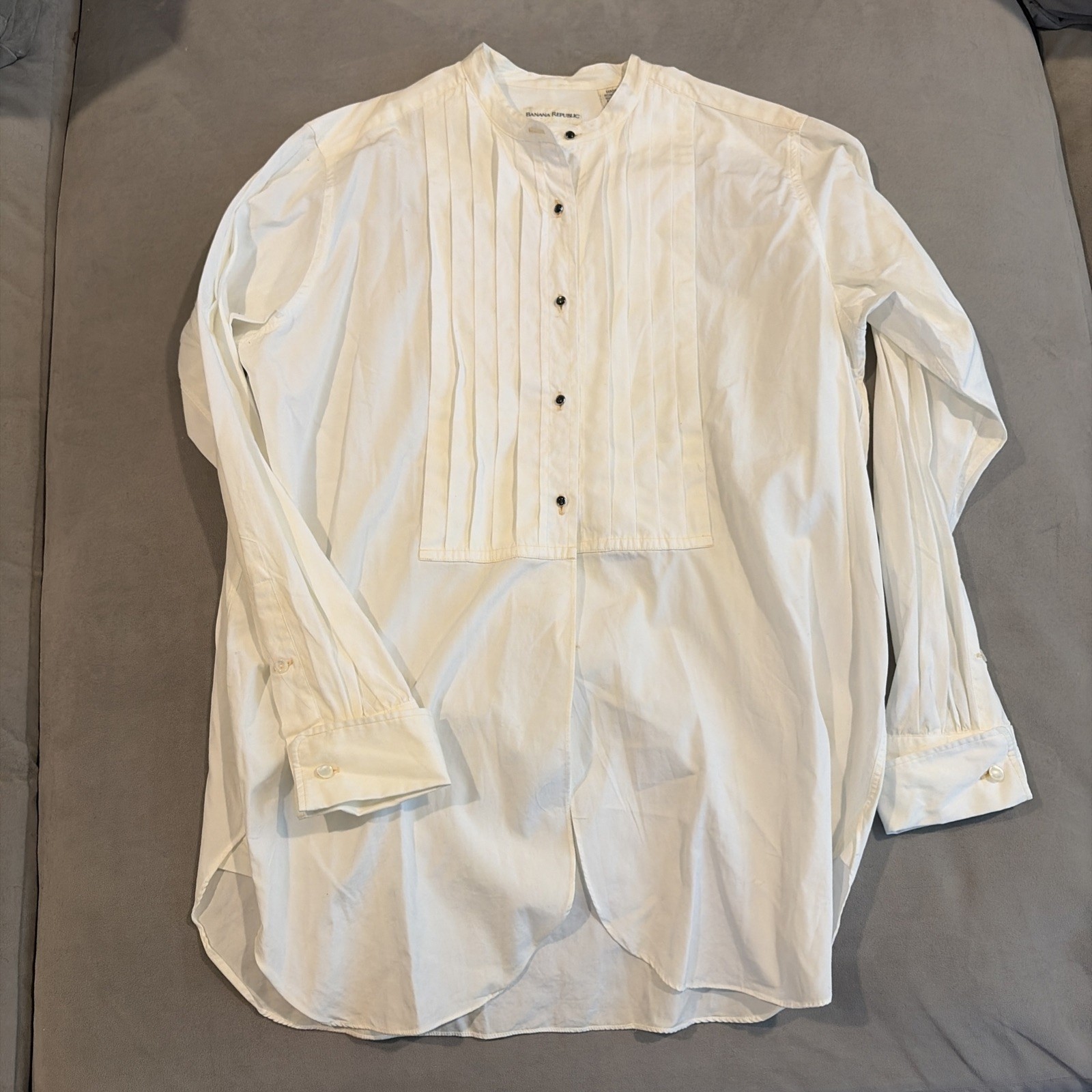 Vintage – Banana Republic – Band Collar Tuxedo Shirt – Made In Hong Kong – Small