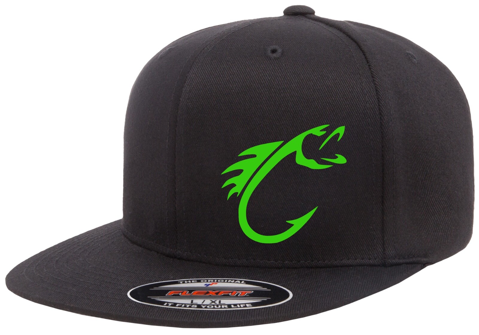 FISHING HOOK FISH FLEXFIT 6297F FLAT BILL HAT *FREE SHIPPING in BOX*