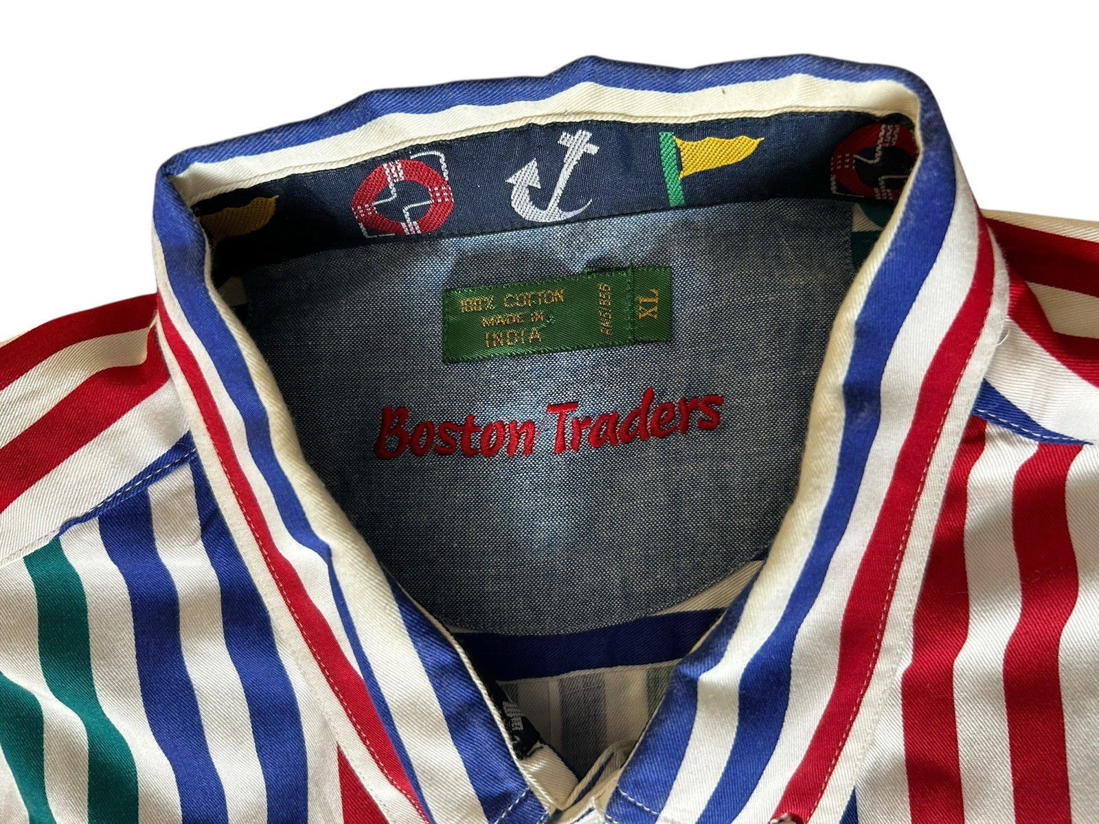VTG Boston Traders Preppy Button Down Shirt Size XL Striped Colorful Nautical