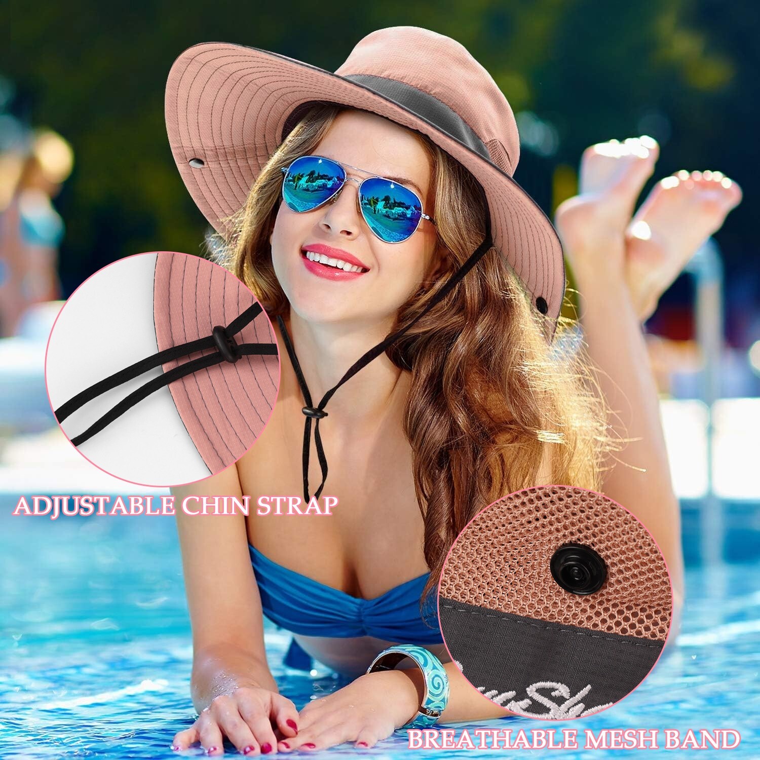 Women’s UV Protection Sun Hat – Wide Brim Bucket Style w/Ponytail Hole (UPF 50+)