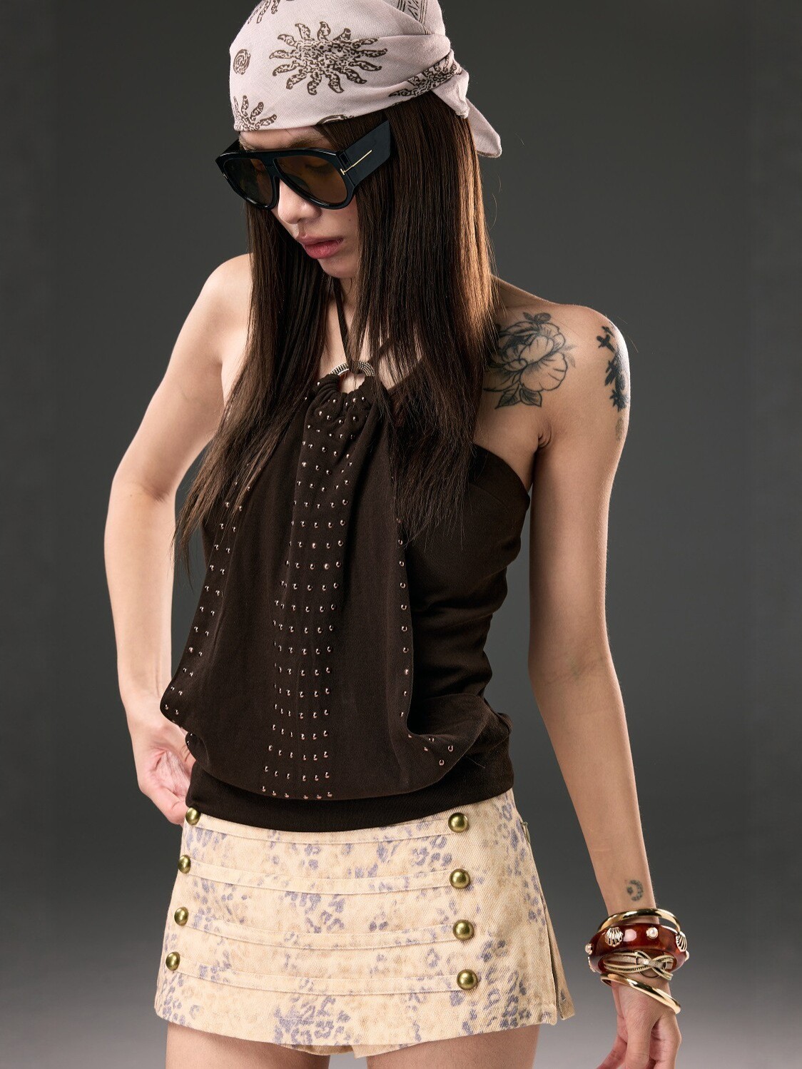 Women Halter Neck Crop Top Cotton Studded Tube Cami Trendy Backless Strappy Vest