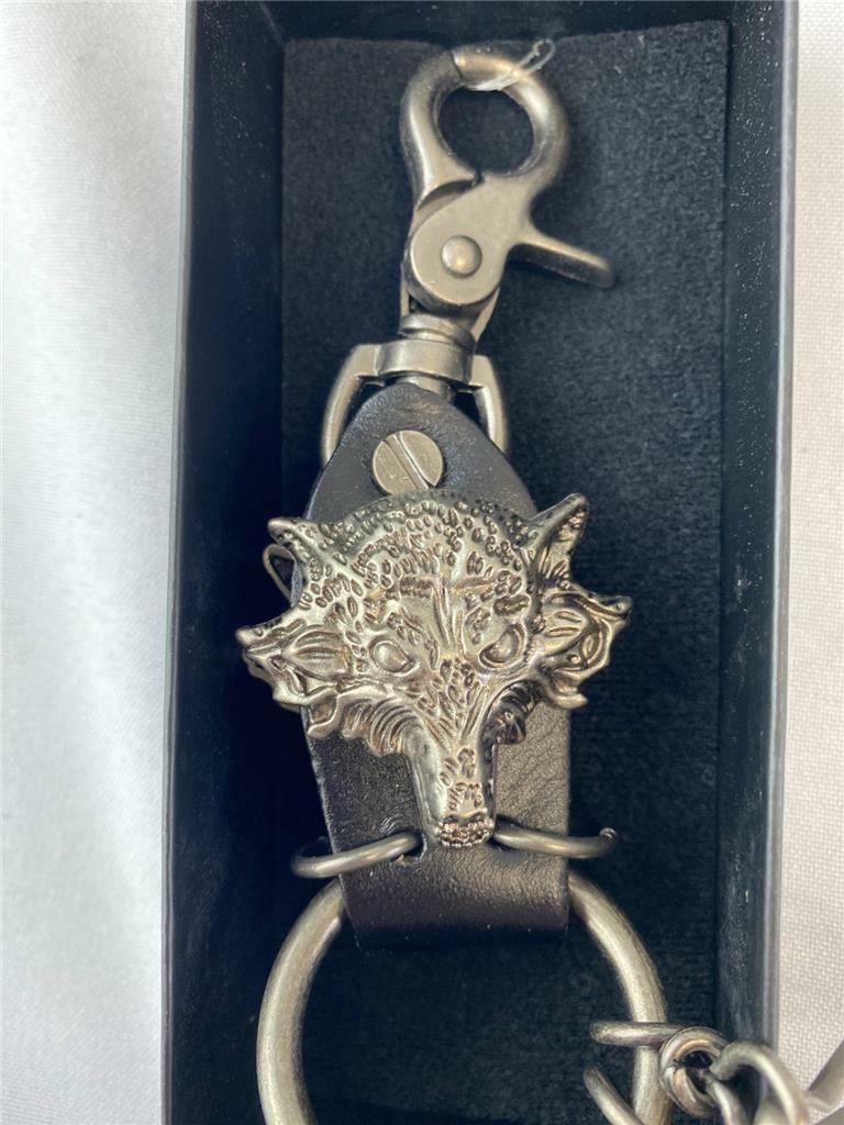 @ RAAYA Black Leather Wolf Key Chain with Key Ring 8.9 cm x 2.5 cm x 1.3 cm