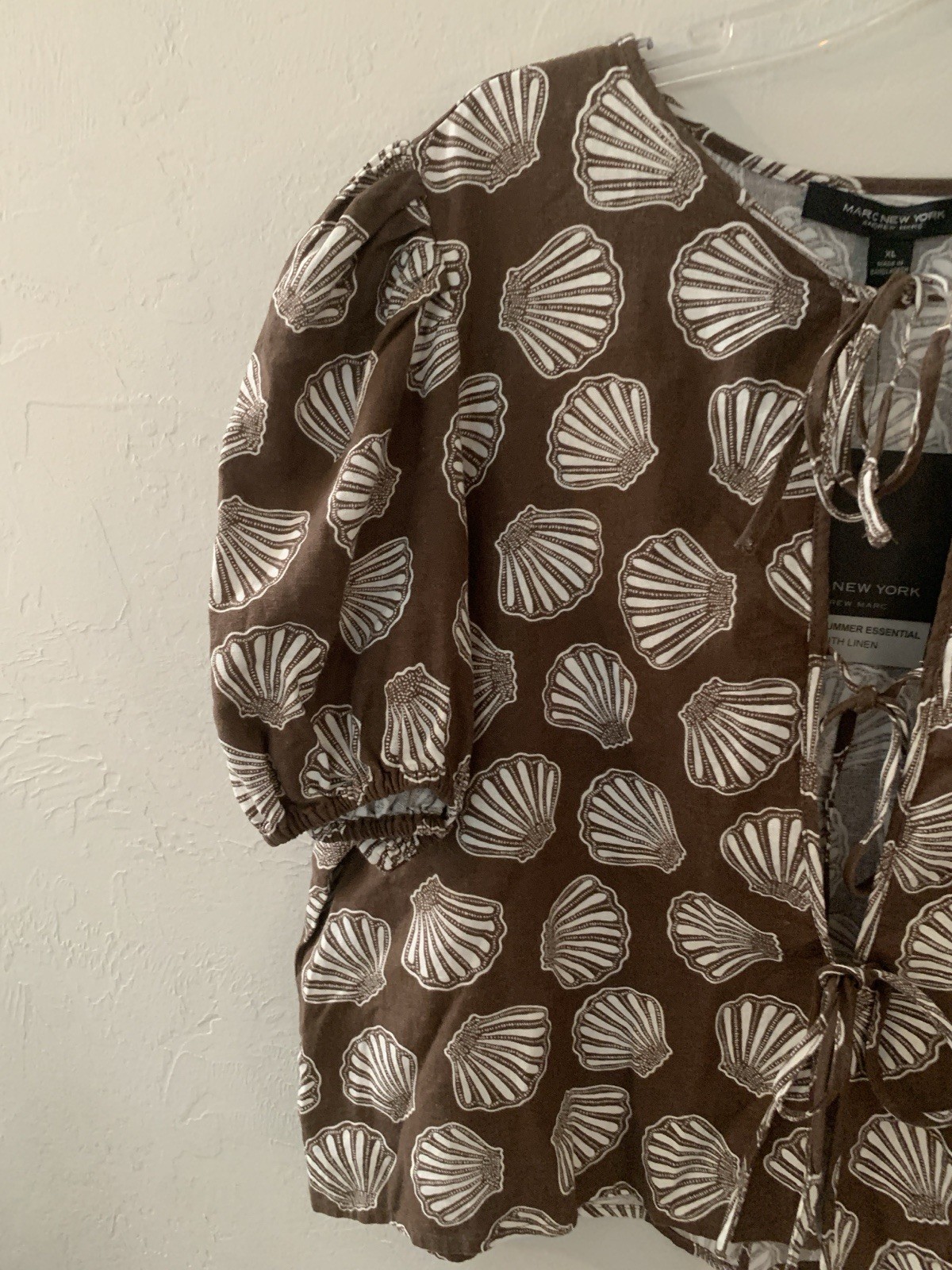 MARC NEW YORK XL Brown Cream Seashell Tie Front Blouse M6MTB661 NWT retail $69