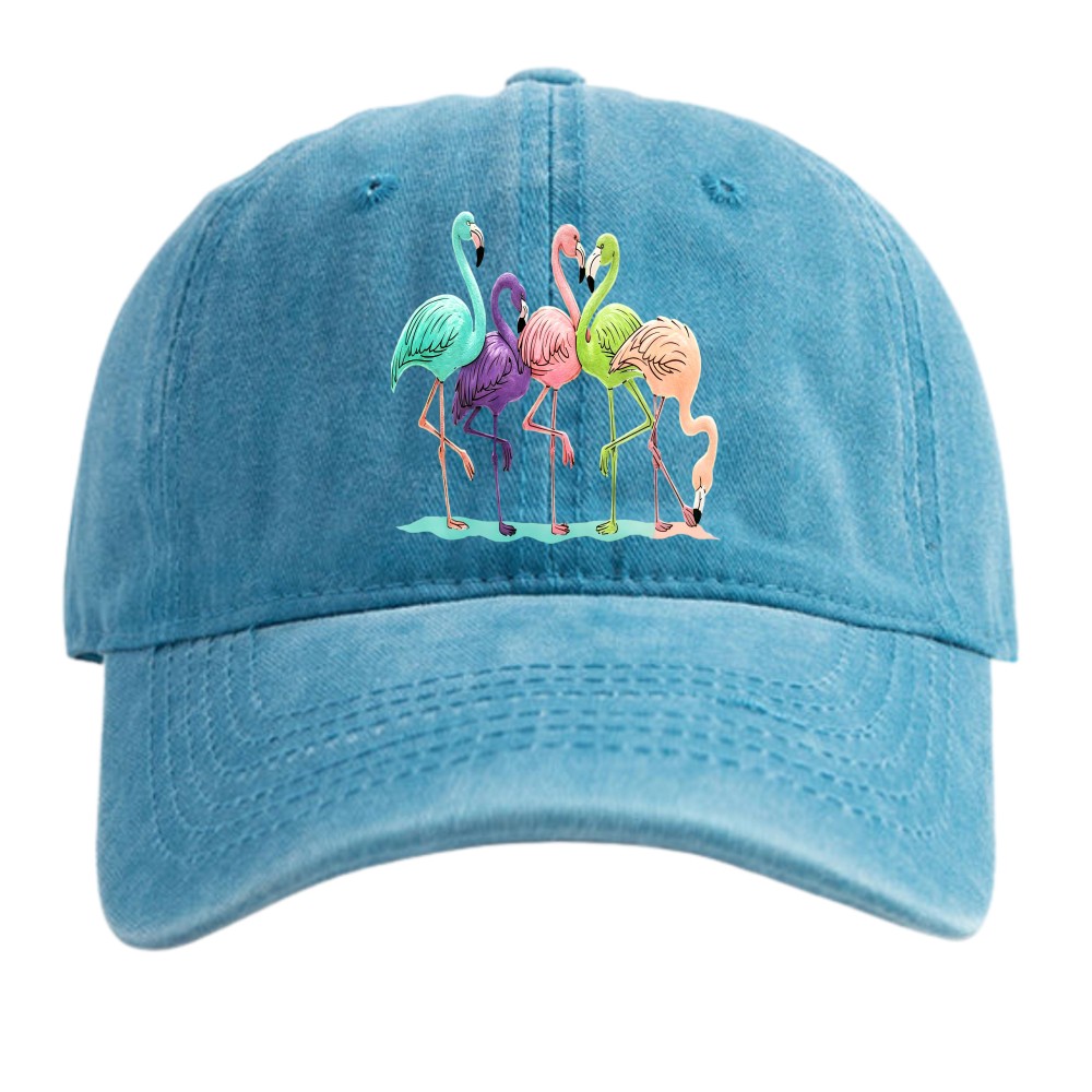 Summer Tropical Statement Cap Multicolor Flamingo Washed Cotton Hat