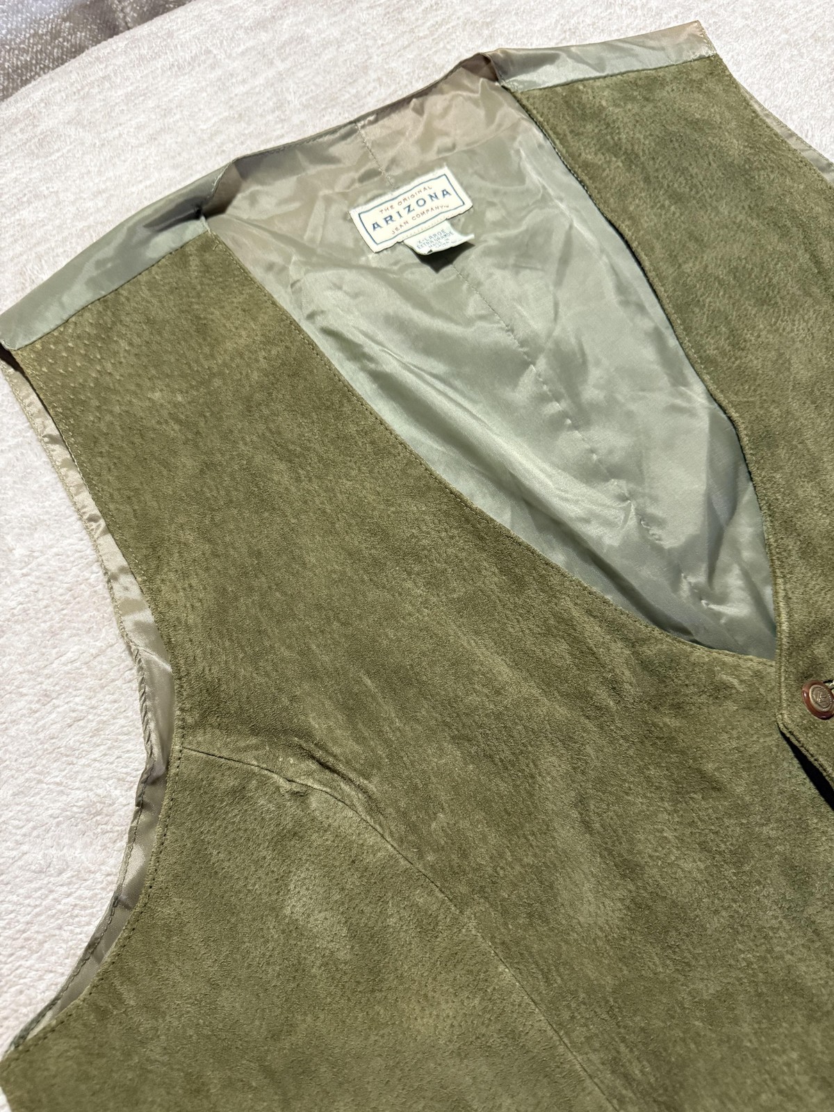 Arizona Jean Company Vest Mens XL Green Suede Dress Waistcoat Western Casual
