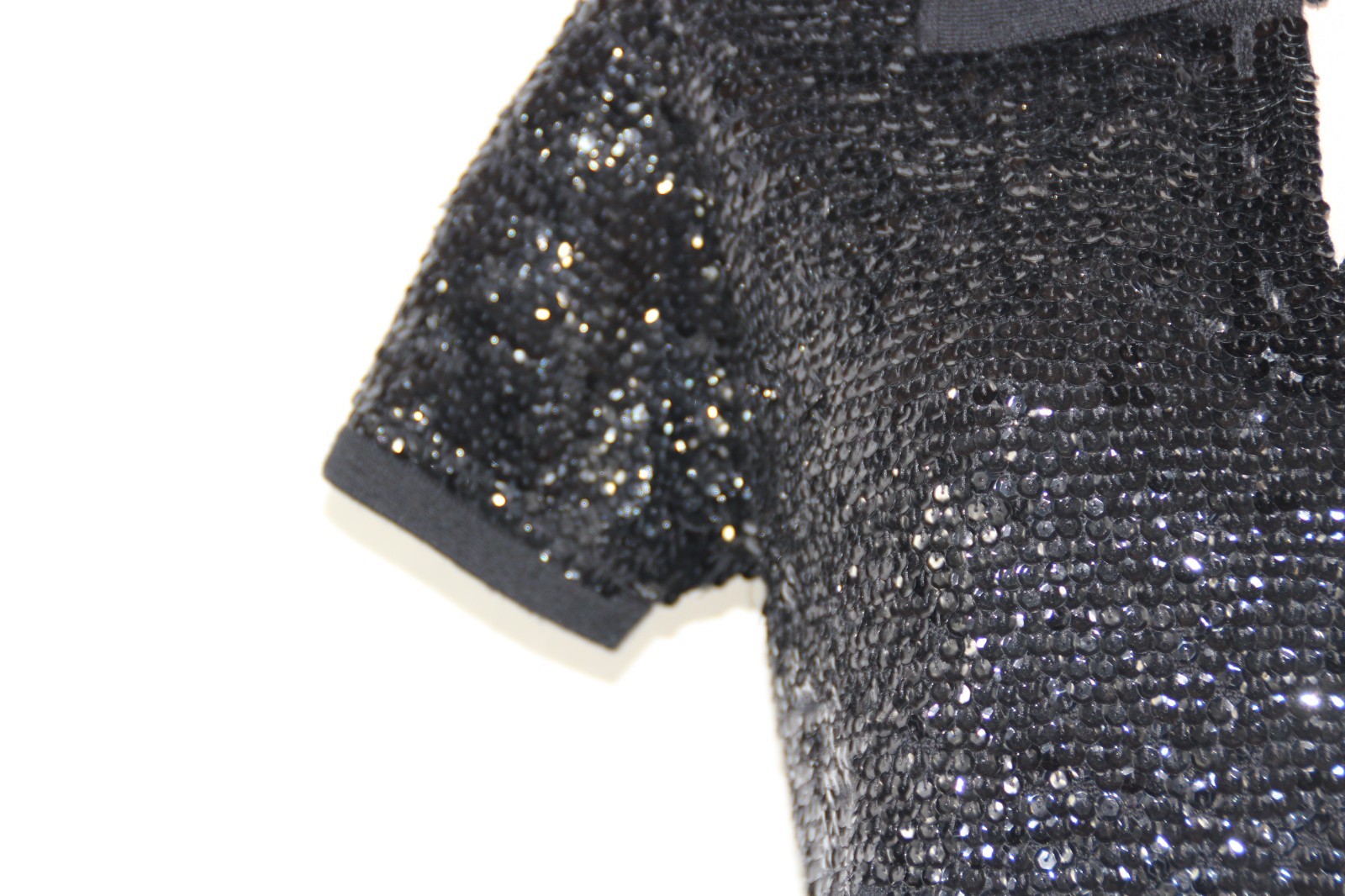 Lauren Ralph Lauren Black Sequin Merino Wool Knit Polo Sweater Holiday Top Sz. M