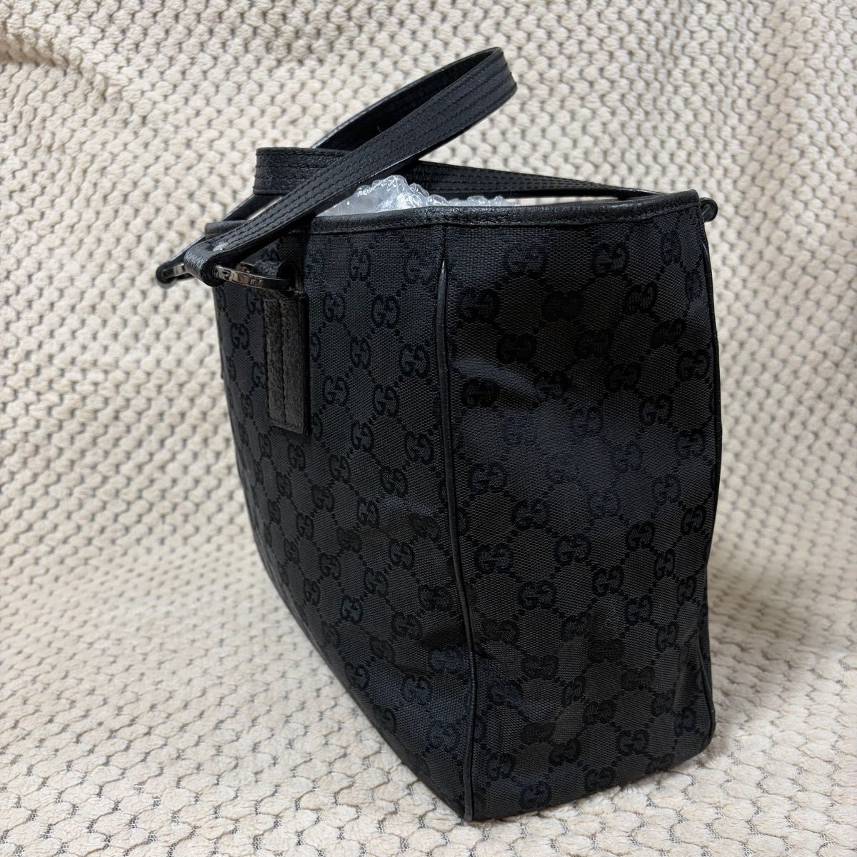 GUCCI GG Pattern Canvas Handbag Tote Bag Black