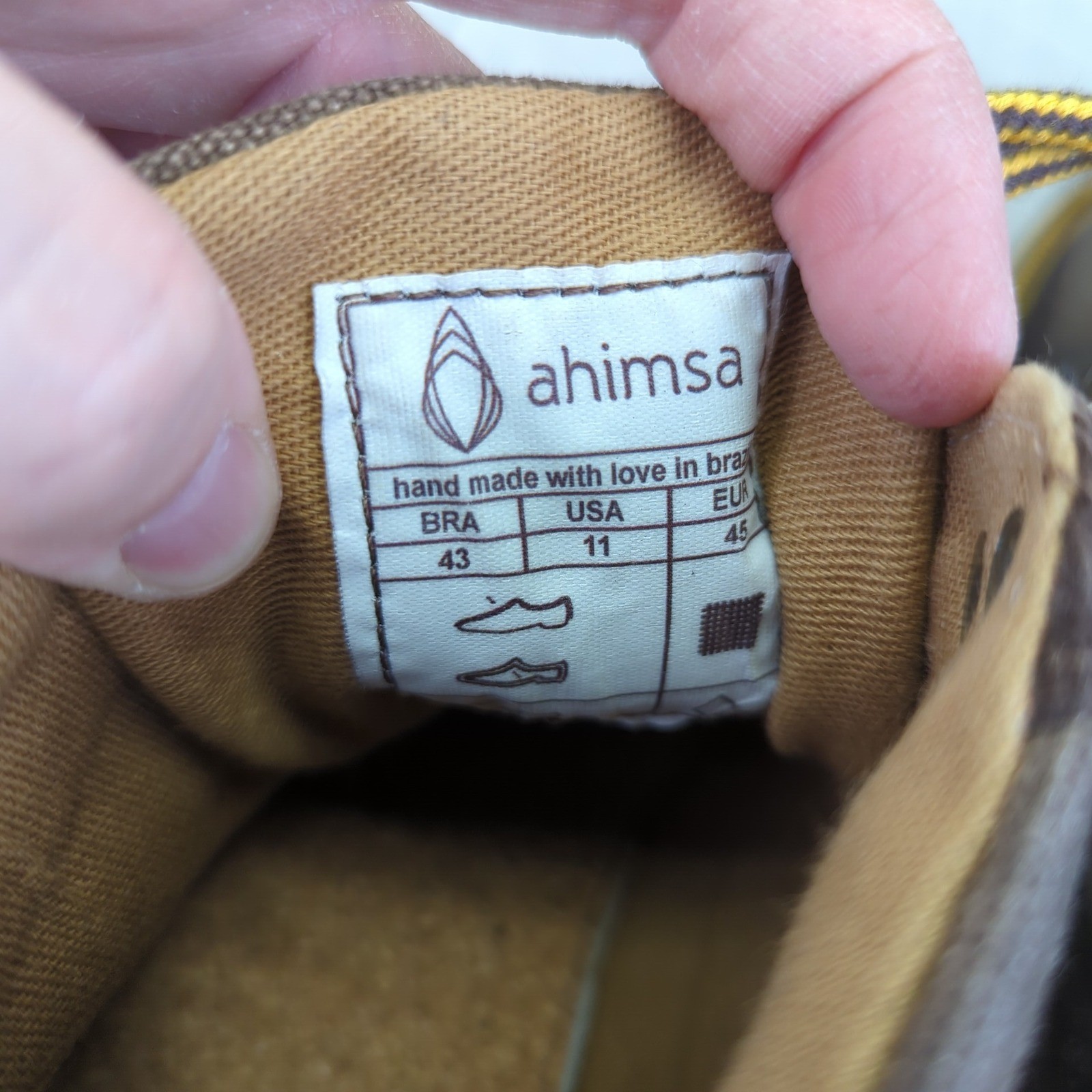 Ahimsa Jeffrey Vegan Hiking Boots Mens Brown Canvas Vibram Sole Size 11