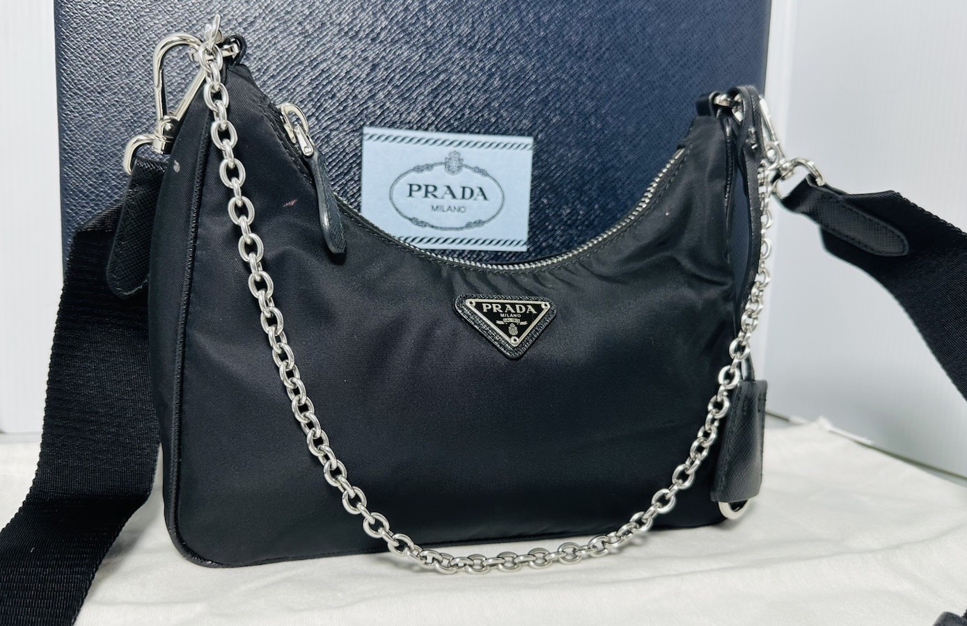 Authentic PRADA RE-Edition 2005 Shoulder Bag Black Nylon