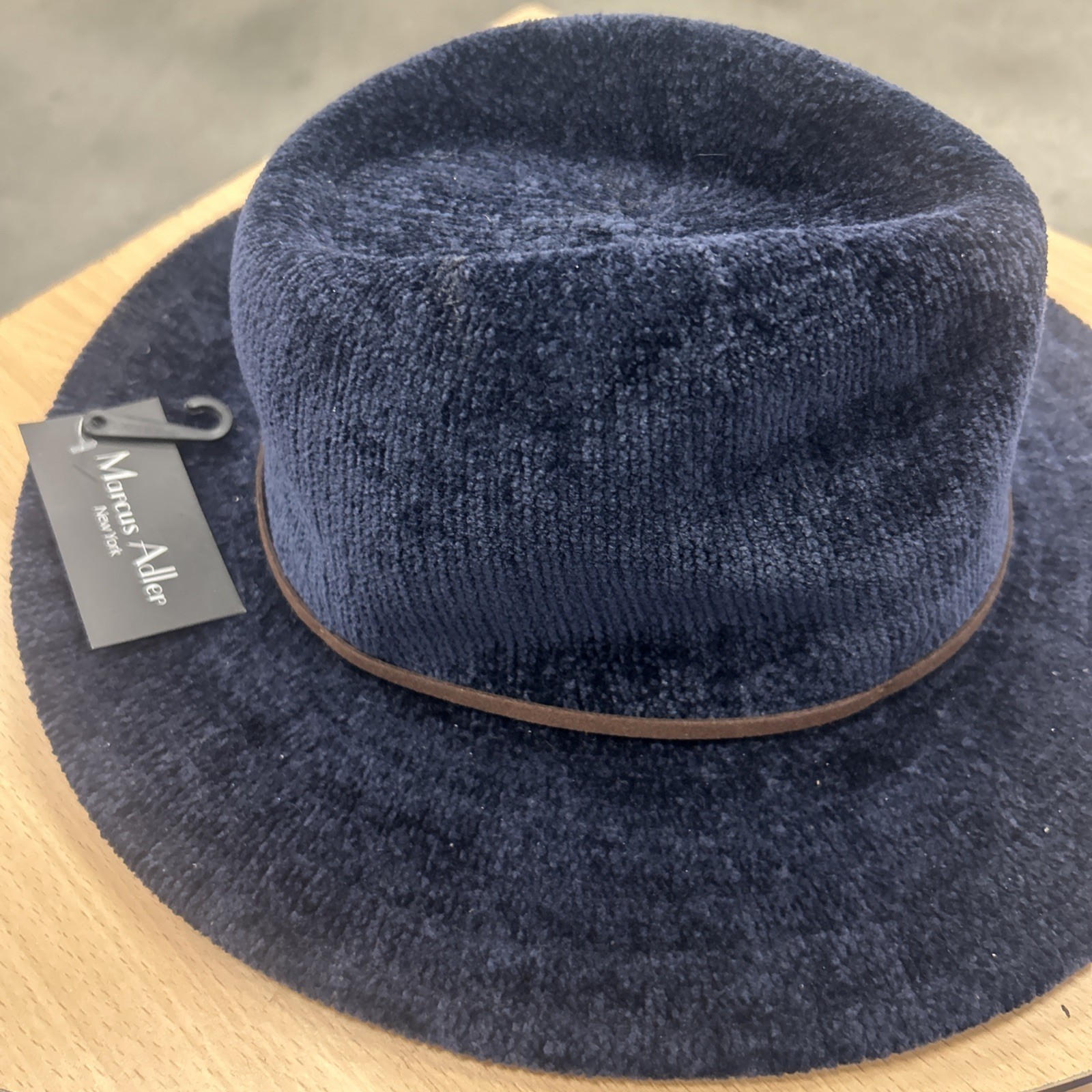 Marcus Adler Chenille Hat With Leather Trim Band Fall/Winter Boho Navy Blue