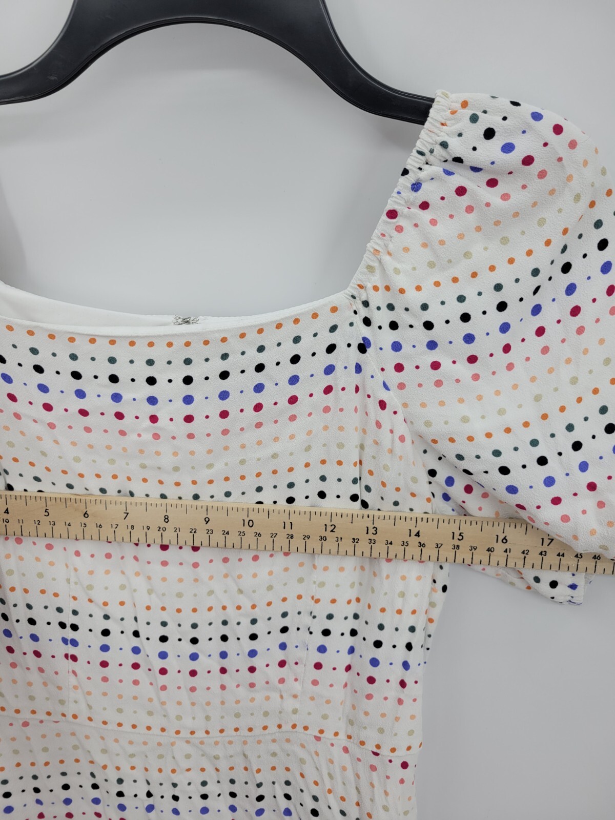 Ann Taylor Loft Dress Womens 2 White Rainbow Dot Print Puff Sleeve Flowy Boho