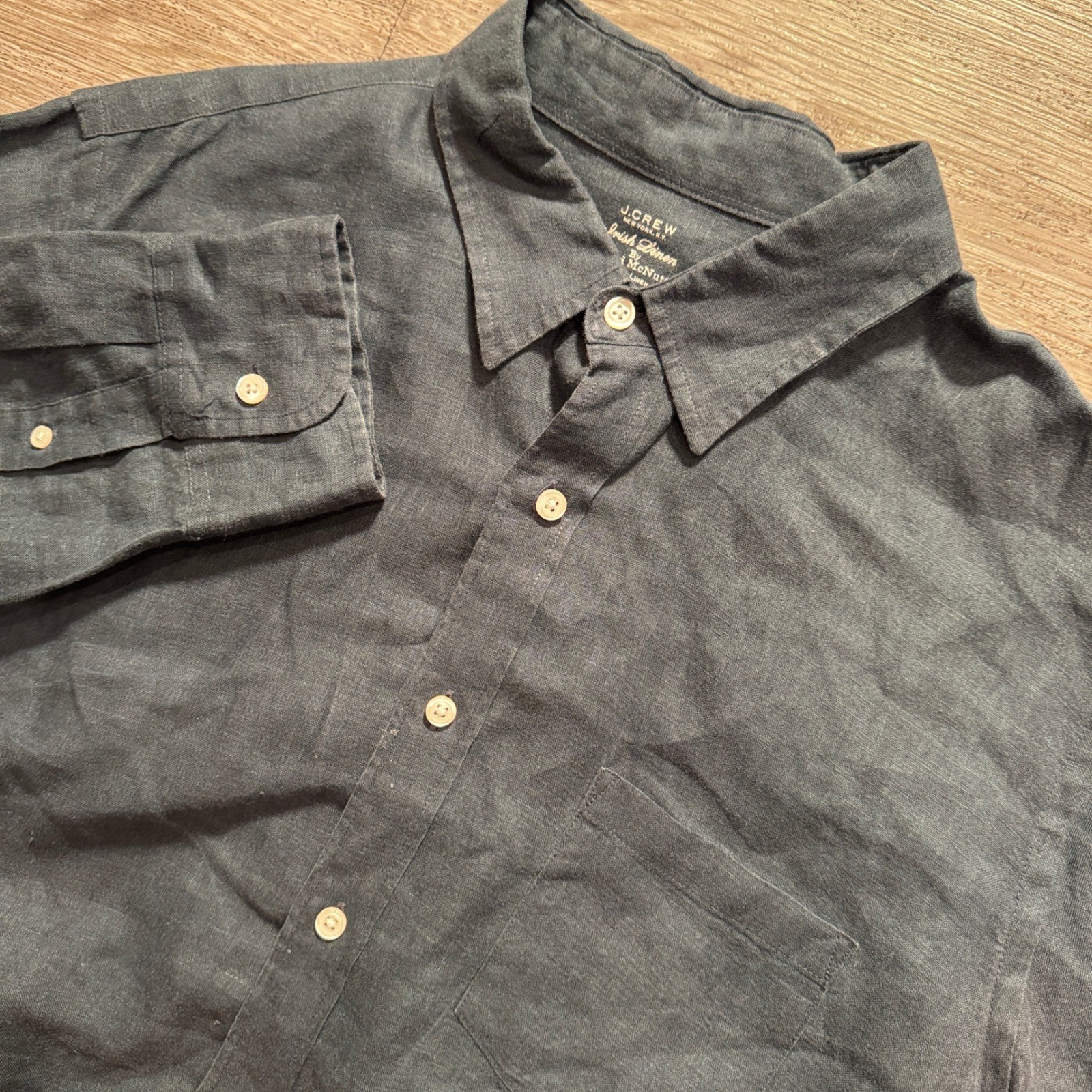 J Crew Shirt Mens L Blue Gray Irish Linen Baird McNutt Slim Costal Breathable