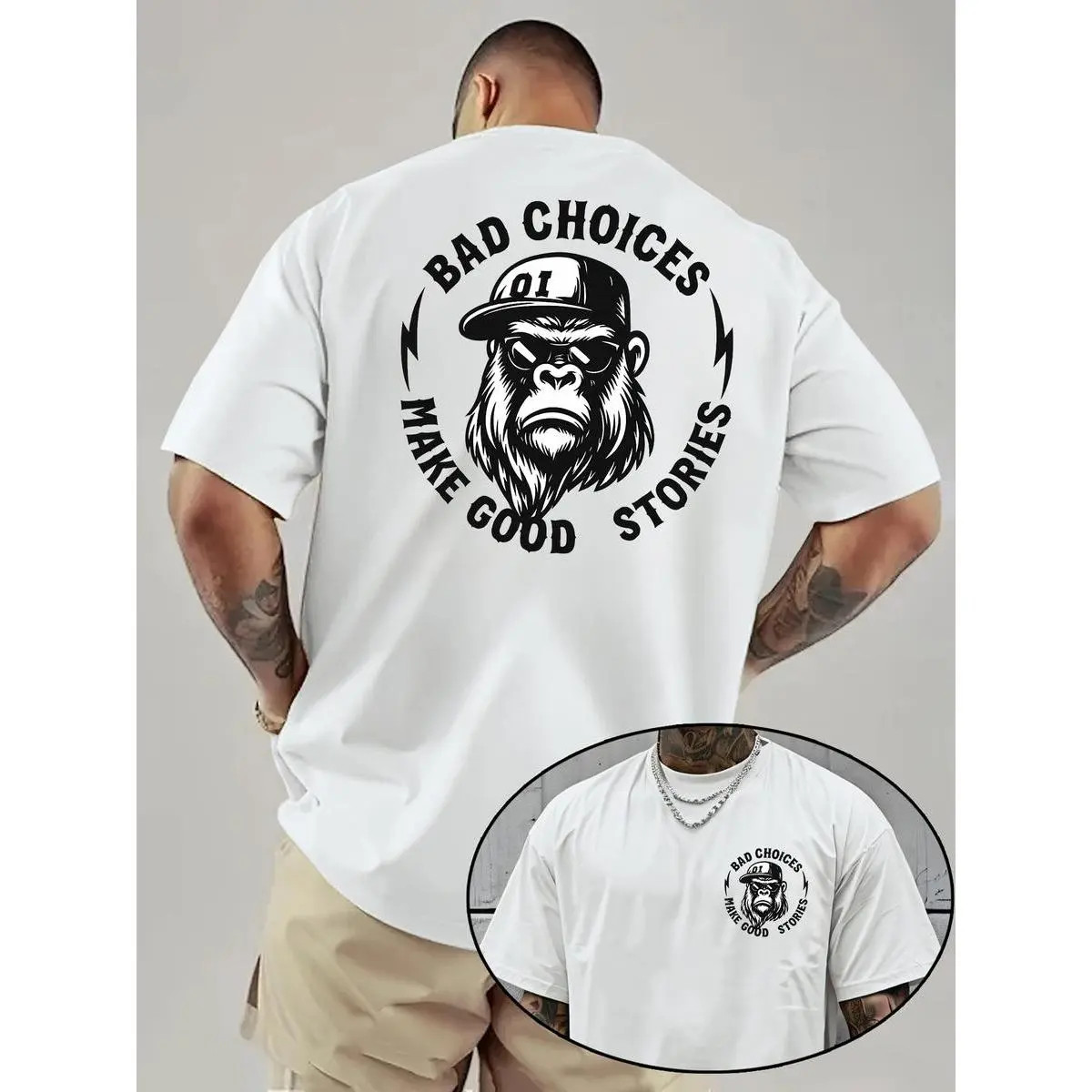 Bad Choices Make Good Stories Chimpanzee Print Men’s T-shirt