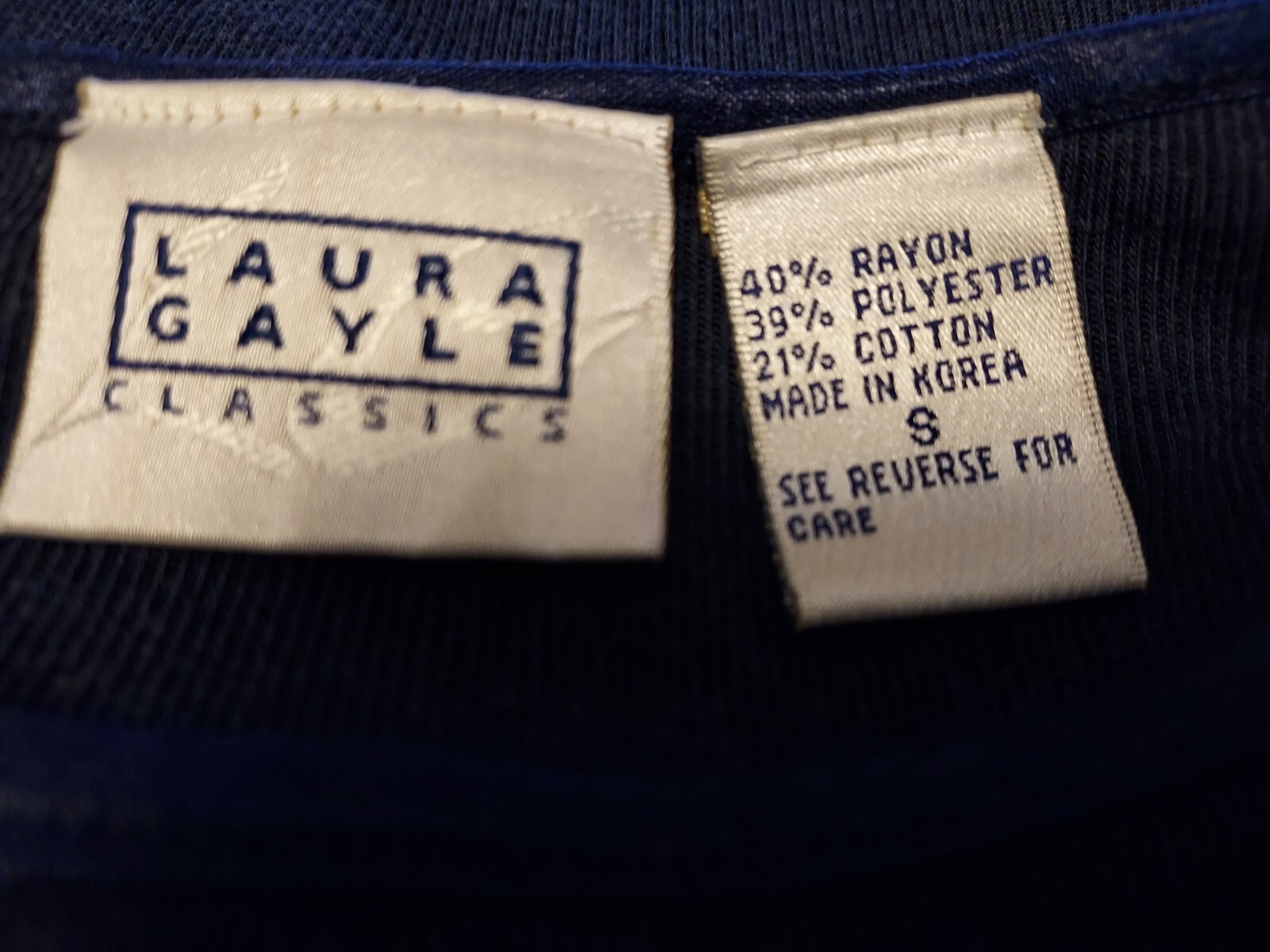 Vintage: Laura Gayle Classics SS, Knit Top, Sz S, Dark Navy, Rayon/Poly/Cotton