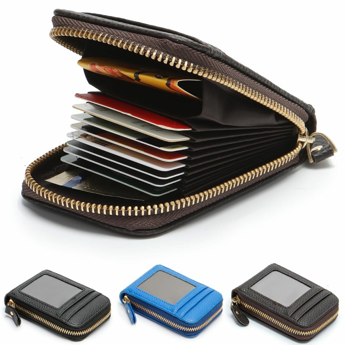 Large Capacity Credit Card Holder 36 Slots Zipper Leather Wallet RFID Blocking