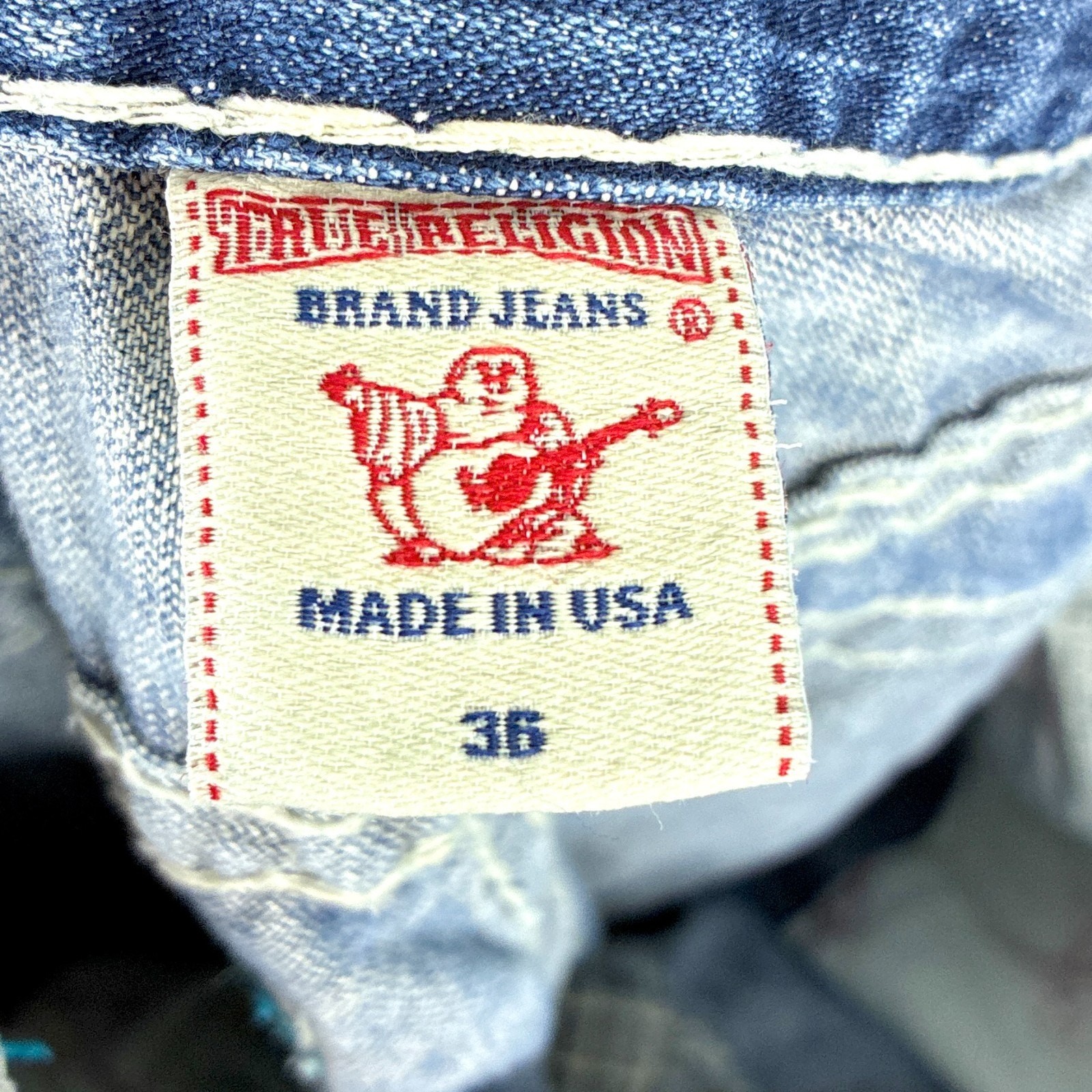 VTG True Religion Jean Men 36 Ricky Super T Faded Whiskered Thick Stitch Y2K USA