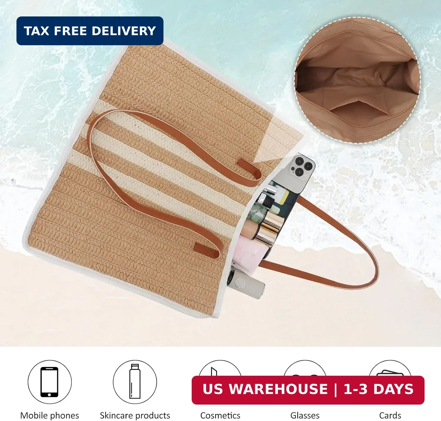 SUKUTU Large Straw Tote Bag for Women Summer Beach Weaving Chic Woven Shoulder B