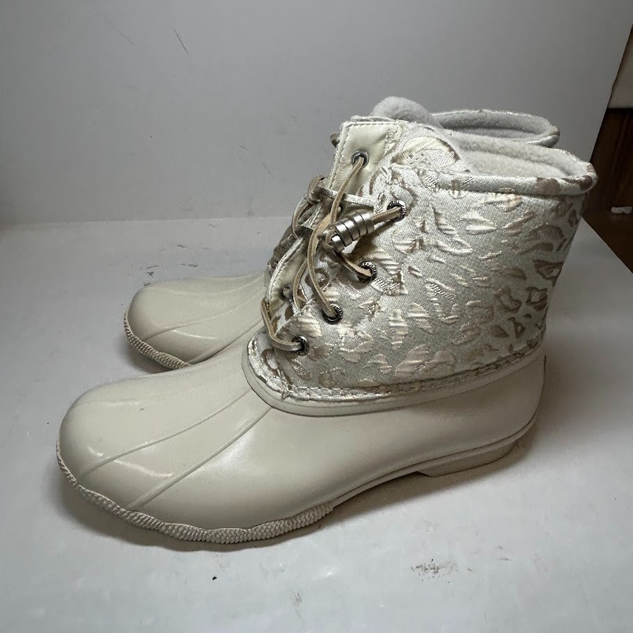 Sperry Womens 8.5 M Leojac Silver Saltwater Lace Up Rain Booties NIB QF4