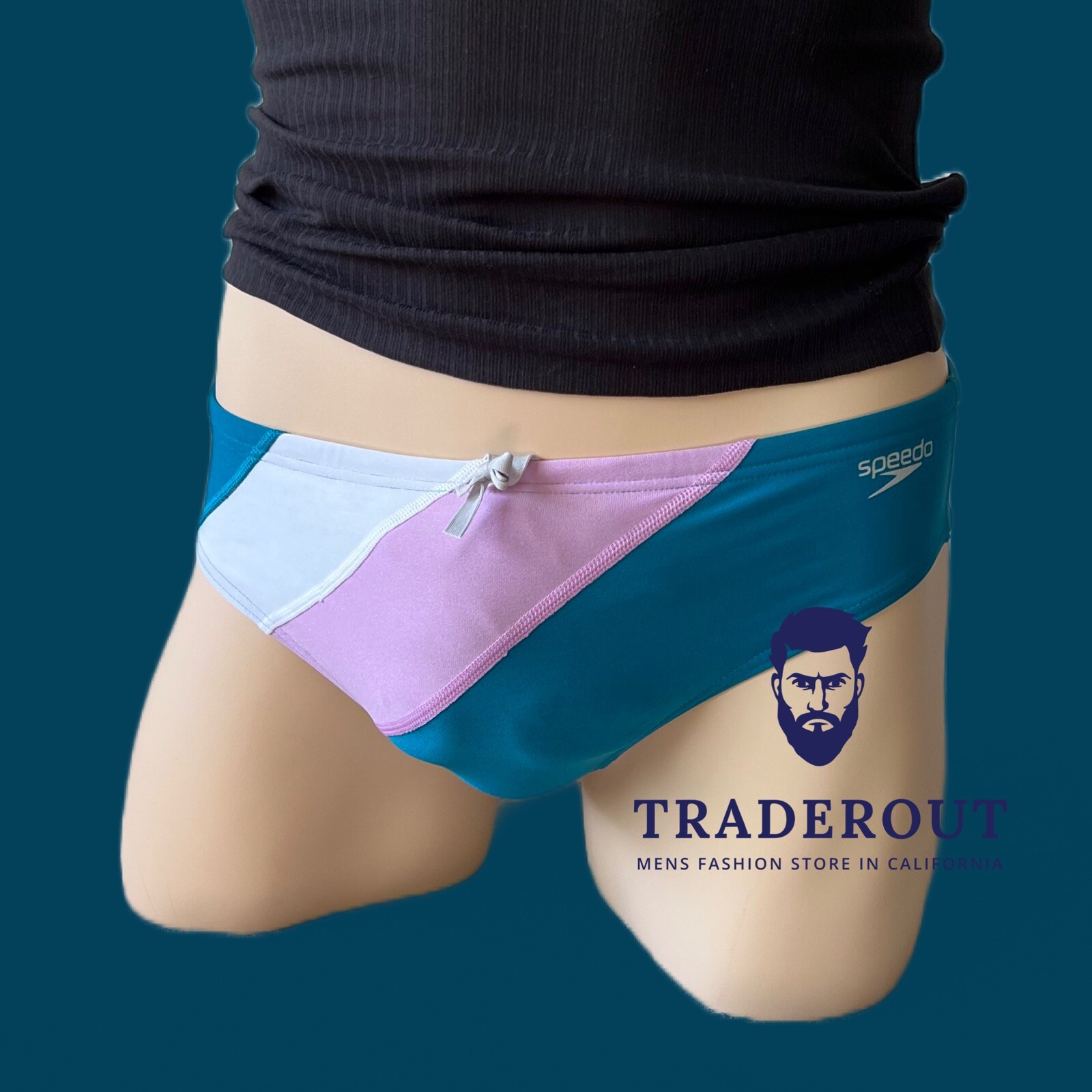 Speedo Men Ocean blue pink white colorblock one Brief Swimwear 28 30 32 34 36 38
