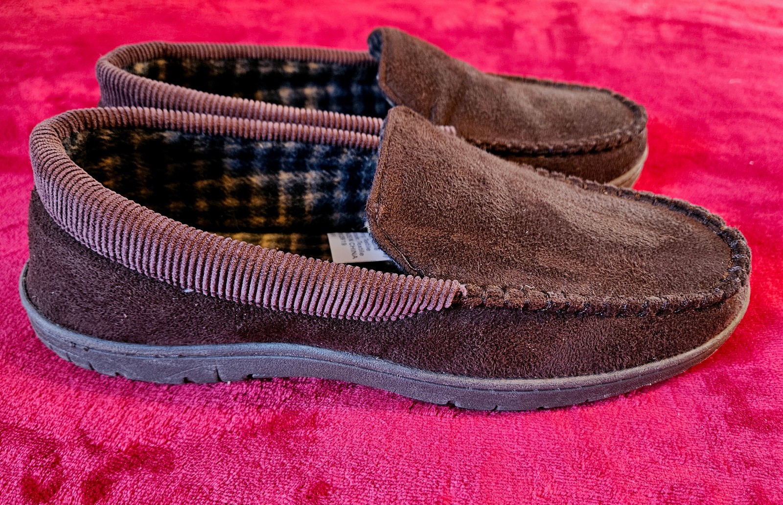 HeatKeep Men’s Memory Foam Moccasin Slippers L 9.5 – 10.5 Indoor Outdoor Slip-On
