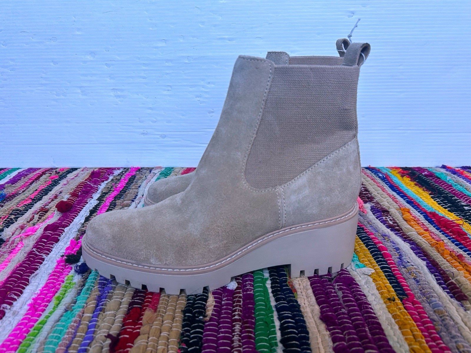size 9.5 Dolce Vita Hutton Lug Sole Suede Ankle Boot sand beige womens booties