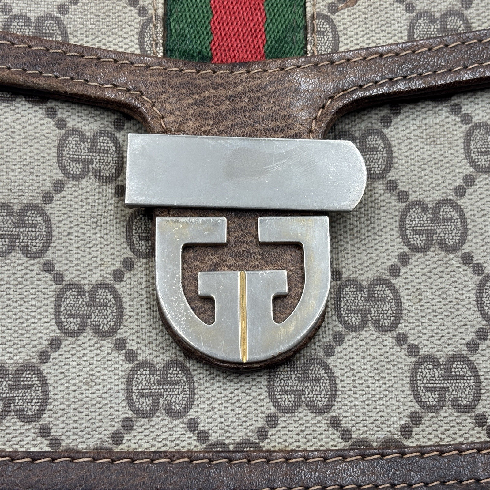 Vintage Gucci Shoulder Bag purse Sherry GG Supreme PVC Leather Brown Authentic