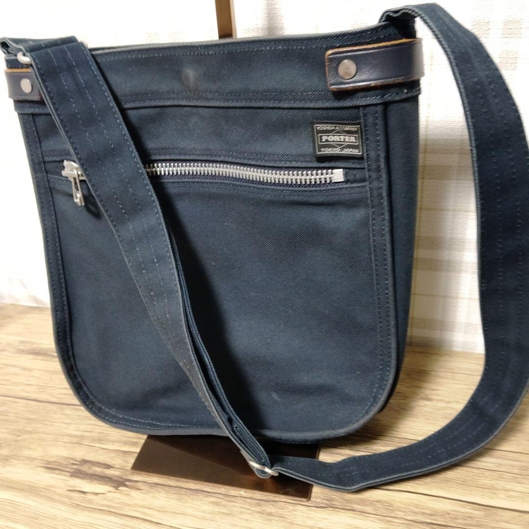 Porter Girl Naked Book Leather Shoulder Bag Navy Used 29x30cm
