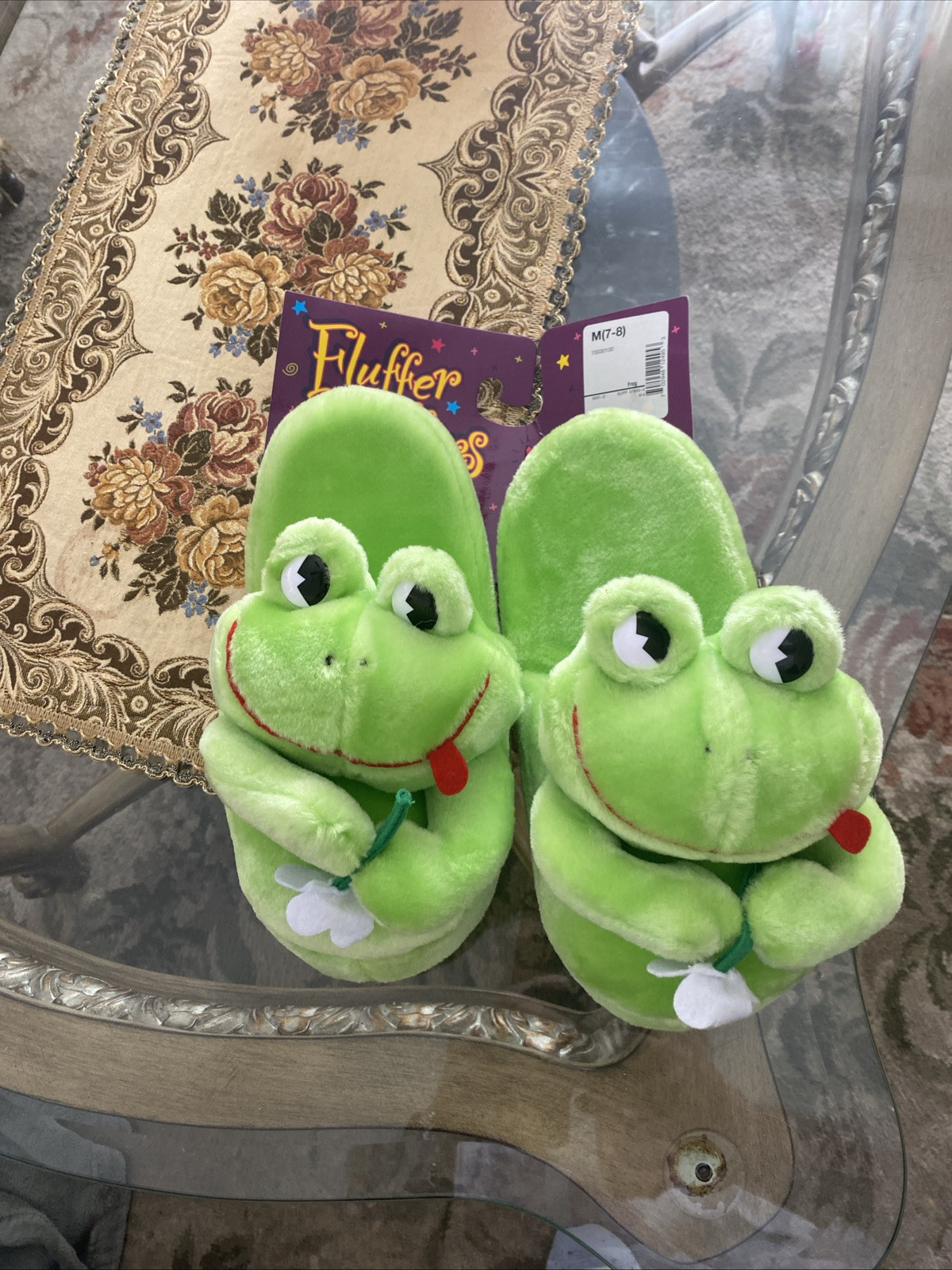 Fluffer Scuffers Frog Green Bedroom Slippers M 7 8 Women New 💗171