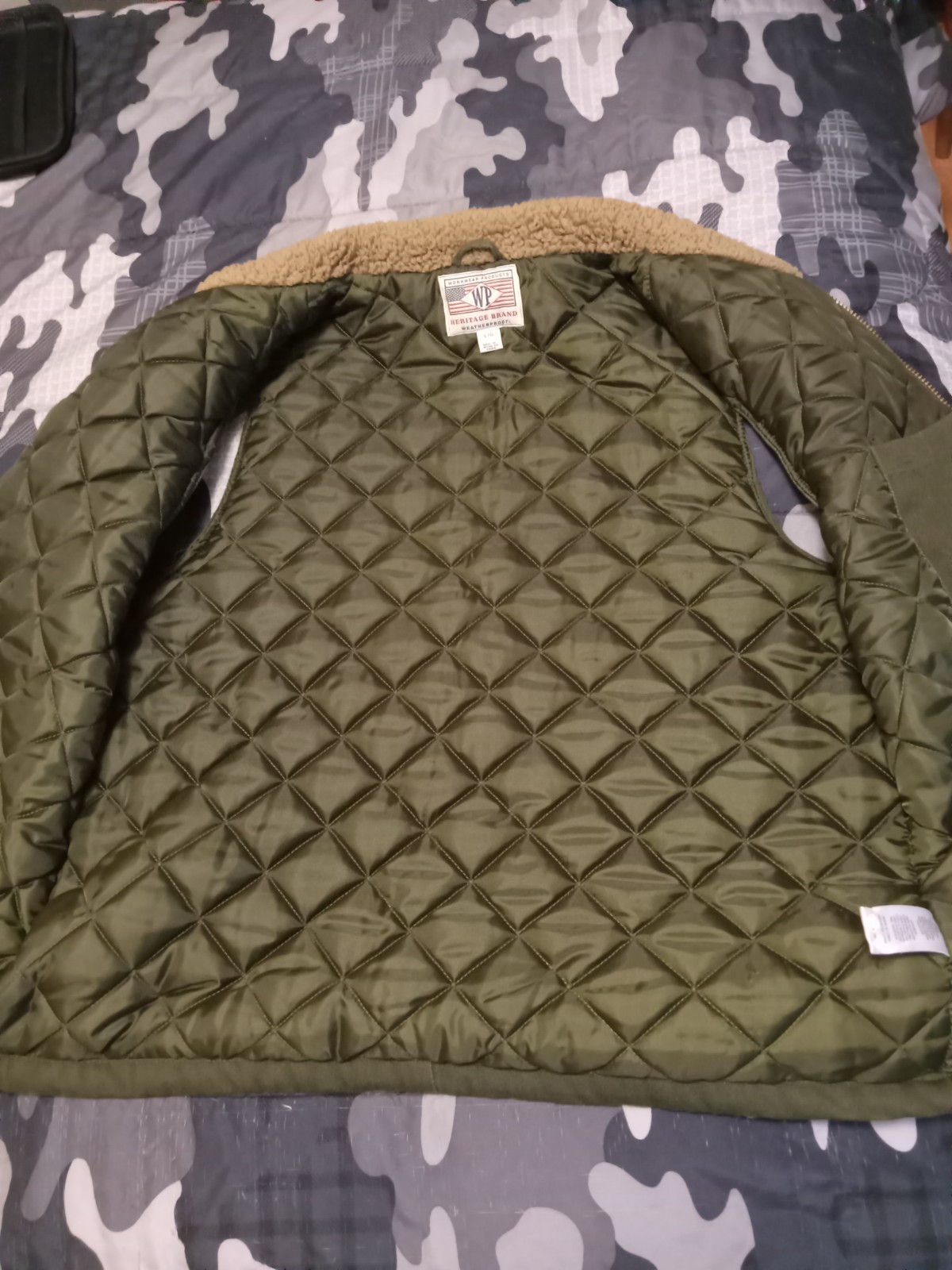 Heritage Brand Vest Mens Large Green Zip Up Canvas Weatherproof Workwear Western