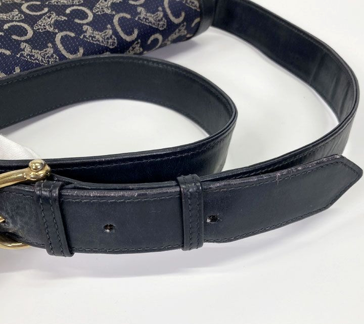 CELINE C Macadam Sulky Shoulder Bag Navy Canvas Leather Vintage Italy Authentic