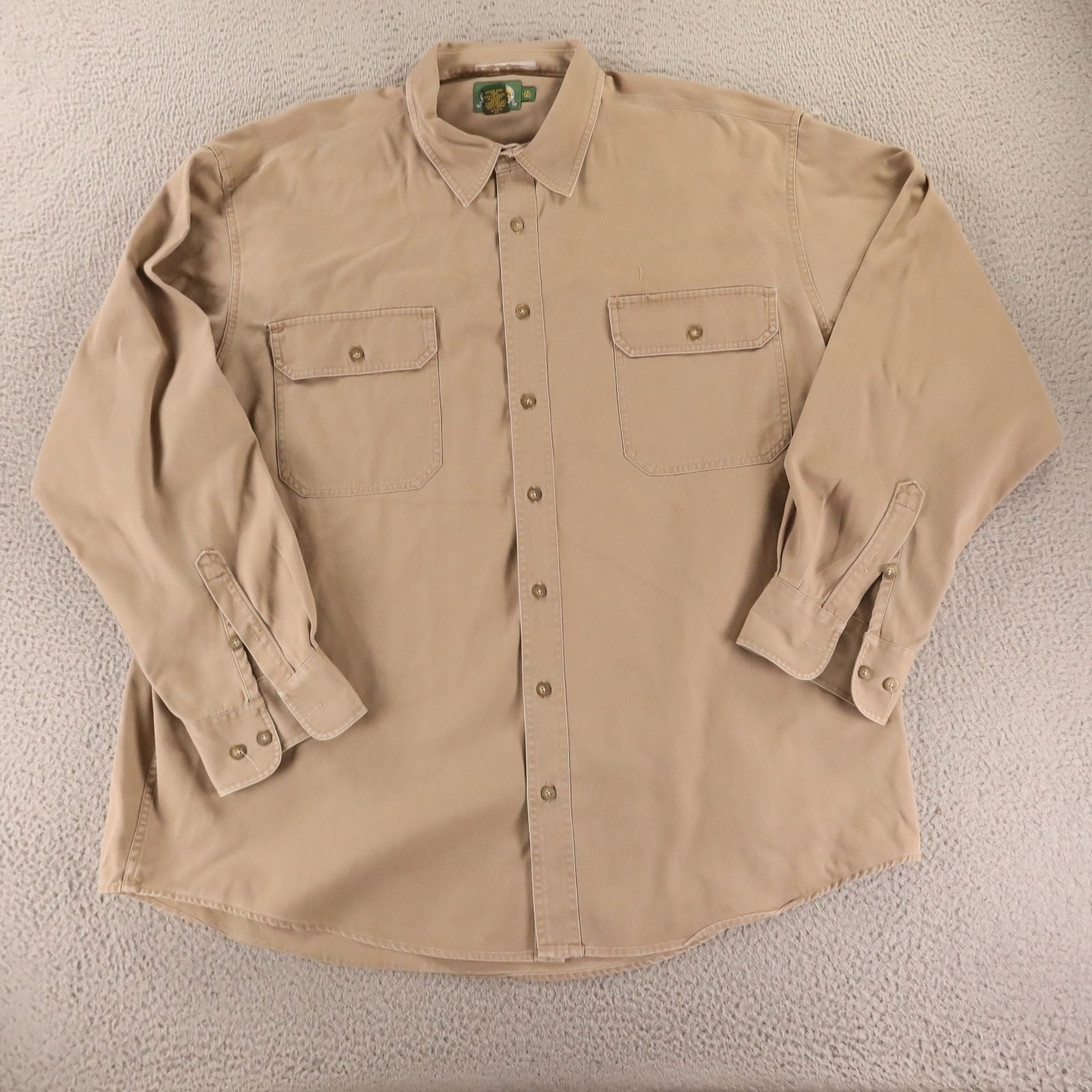 Cabelas Button Up Mens 4XL Beige 100% Cotton Duck Canvas Pockets Button Up