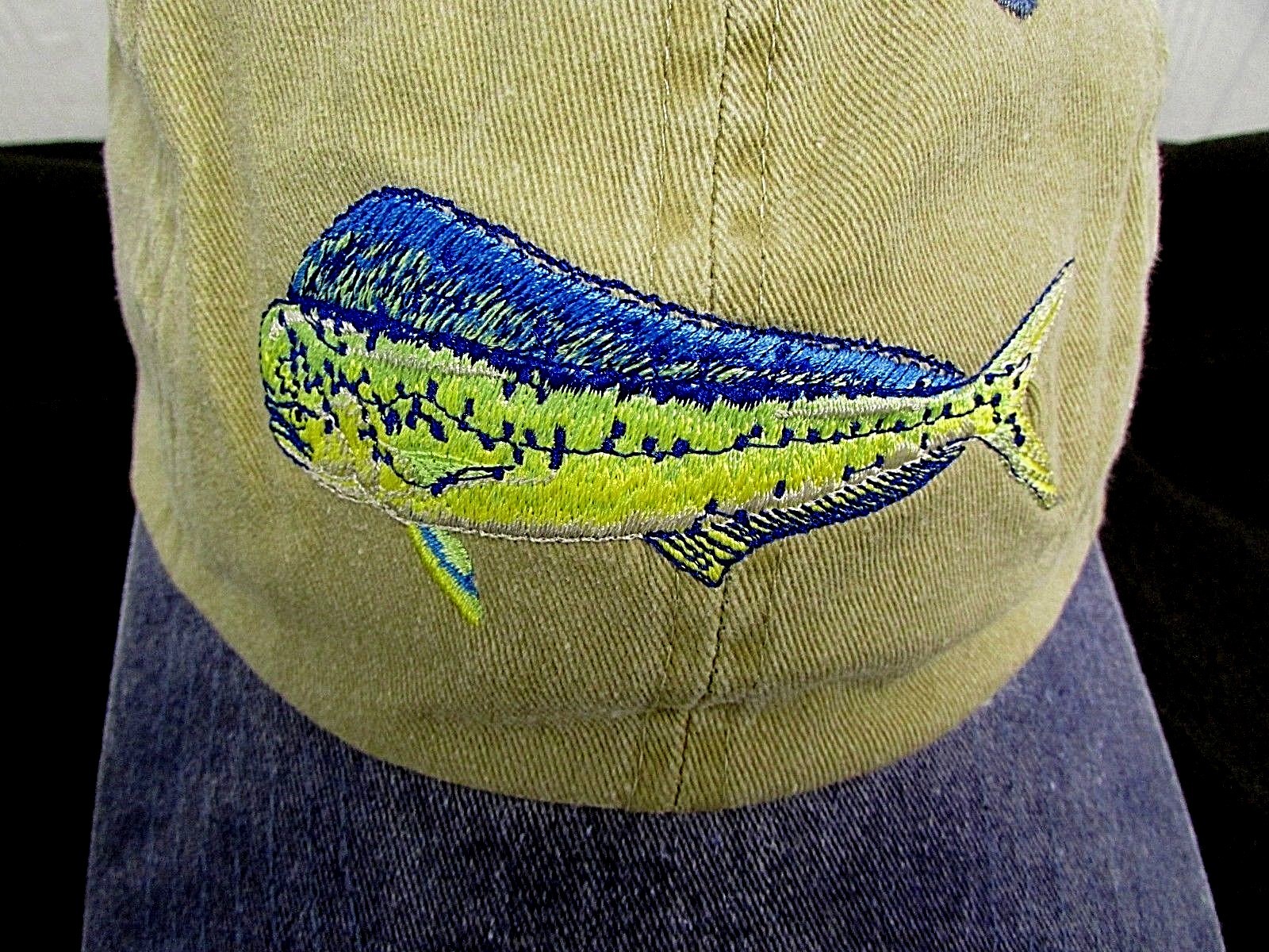 DORADO Sport Cap DOLPHIN MAHI Embroidered Fish TAN BLUE Fishing Hat Adj NEW AG15