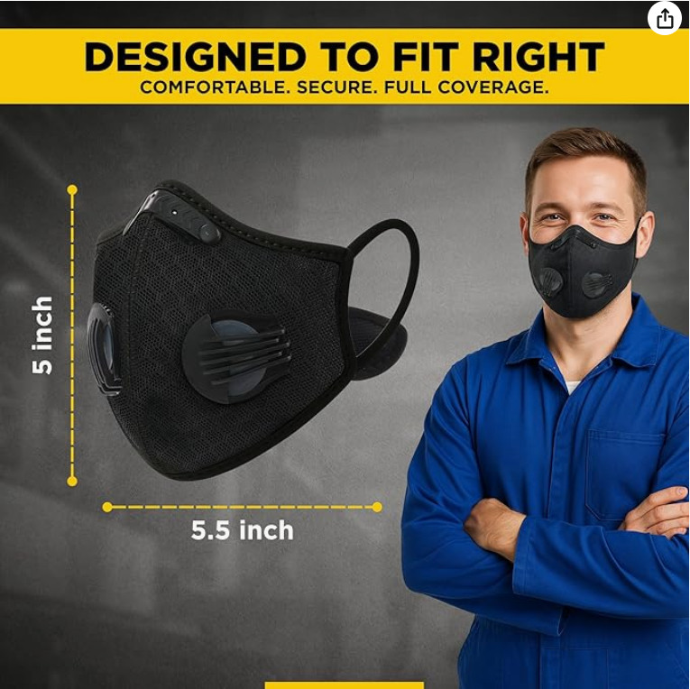 Face Mask with Active Carbon Filter Breathing Valves Reusable Cycling Sport Mesh