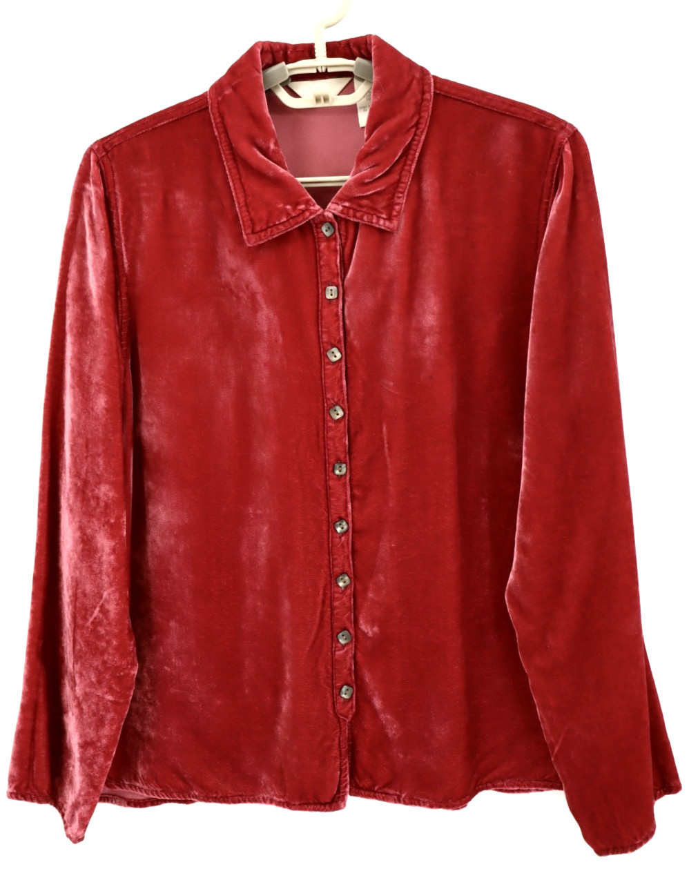 J. JILL Women’s Lightweight 100% Rayon Velvet BlouseLong Sleeve Deep Red Size M