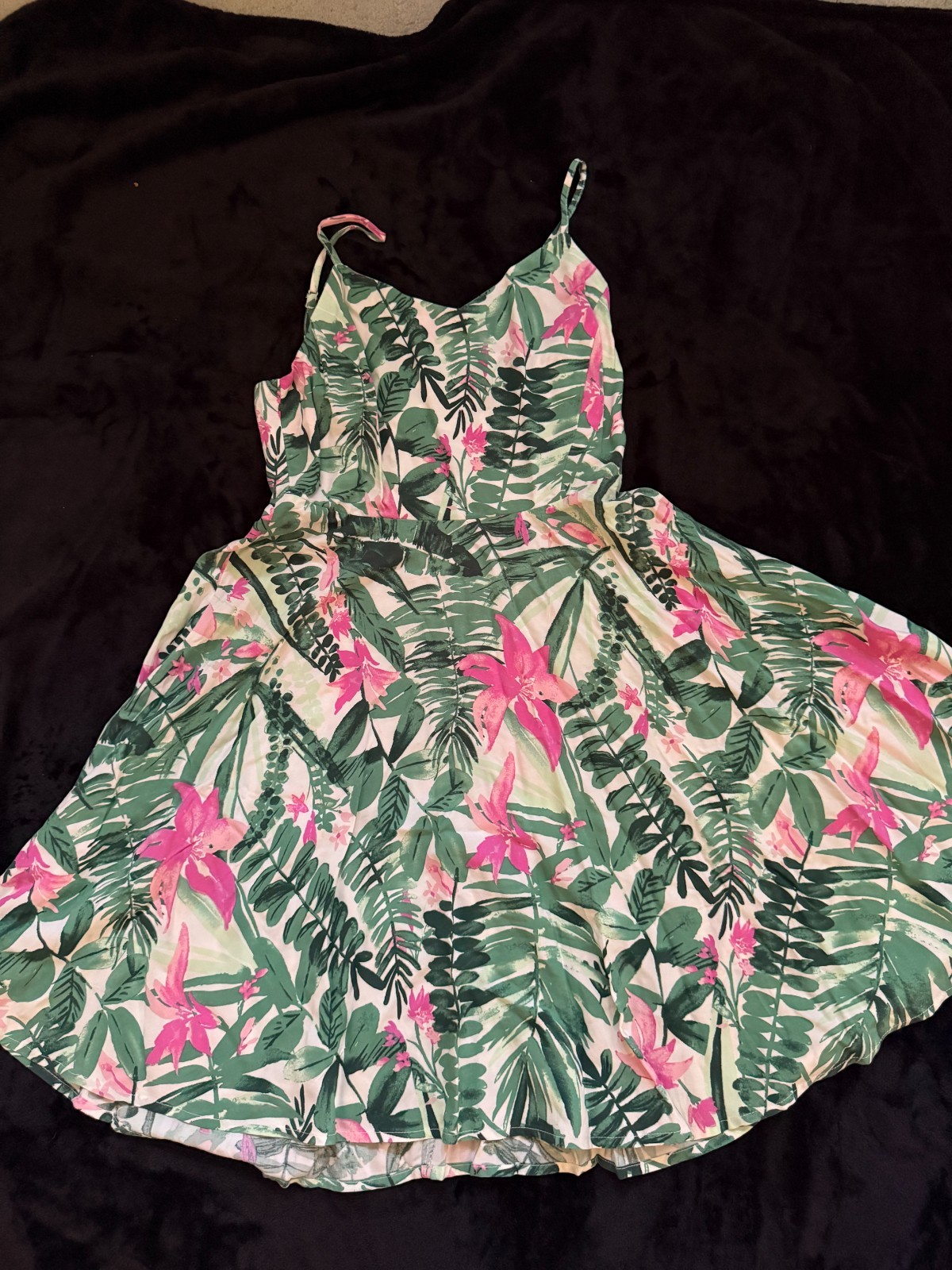 tropical floral spaghette strap fit and flare sundress